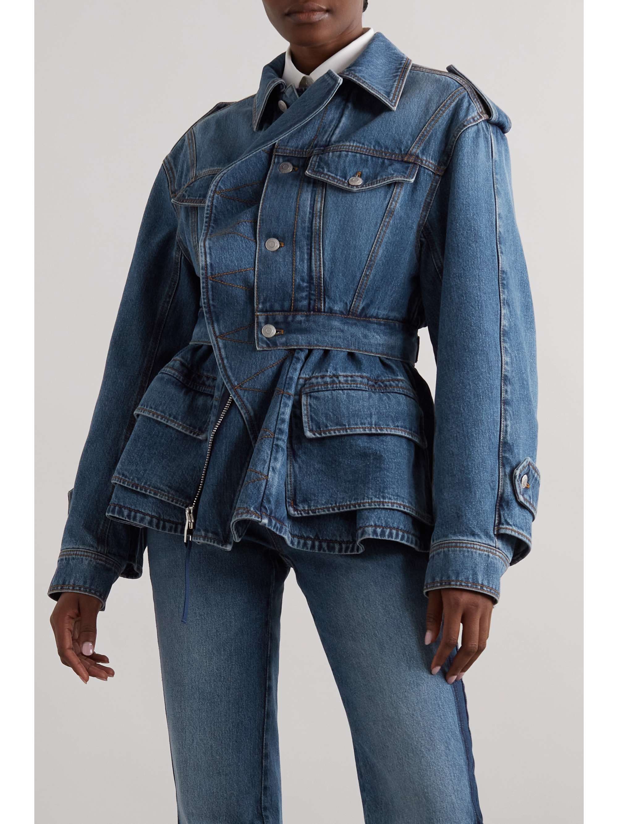 Ruffled denim peplum jacket view