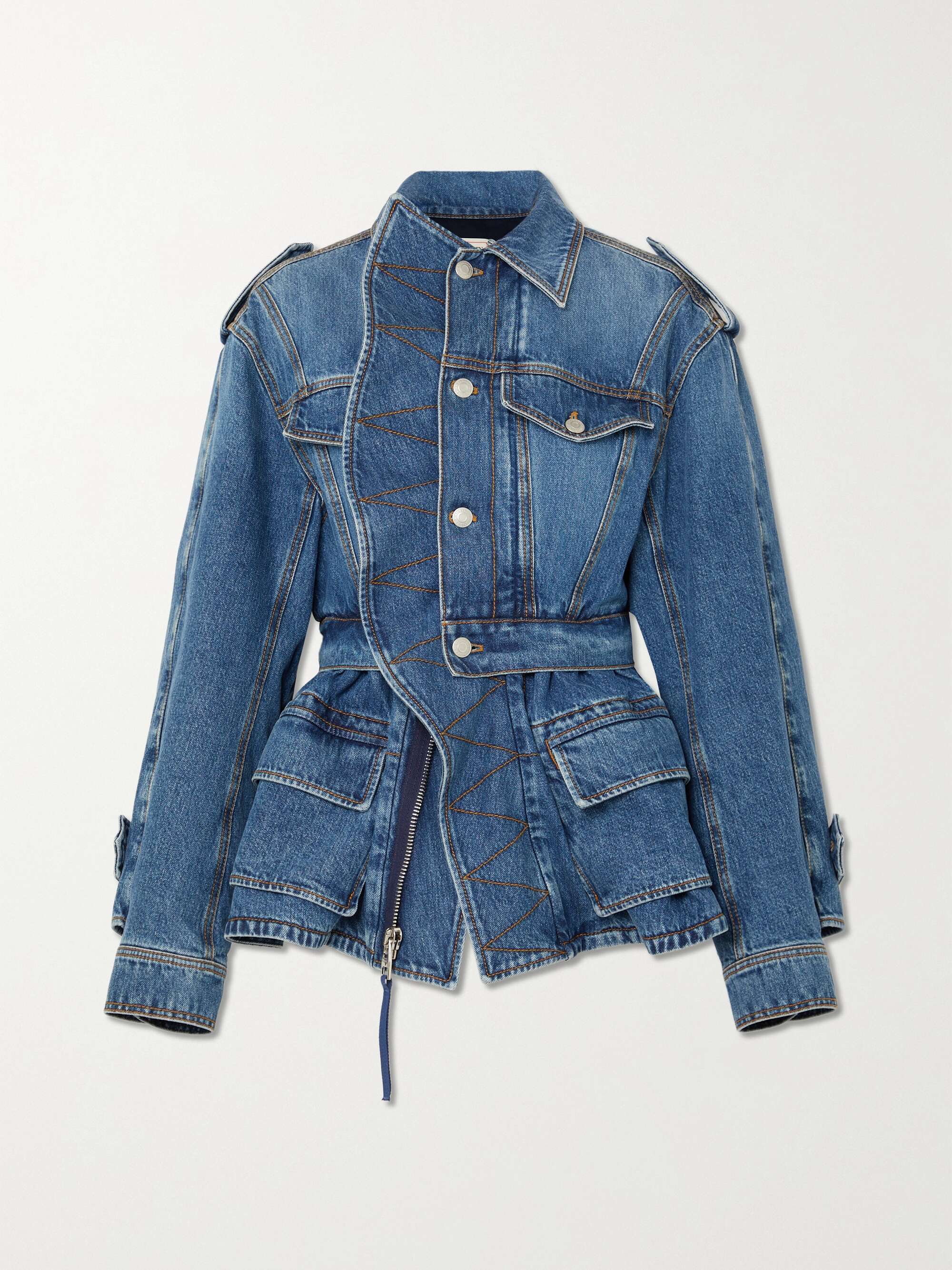 Ruffled denim peplum jacket view