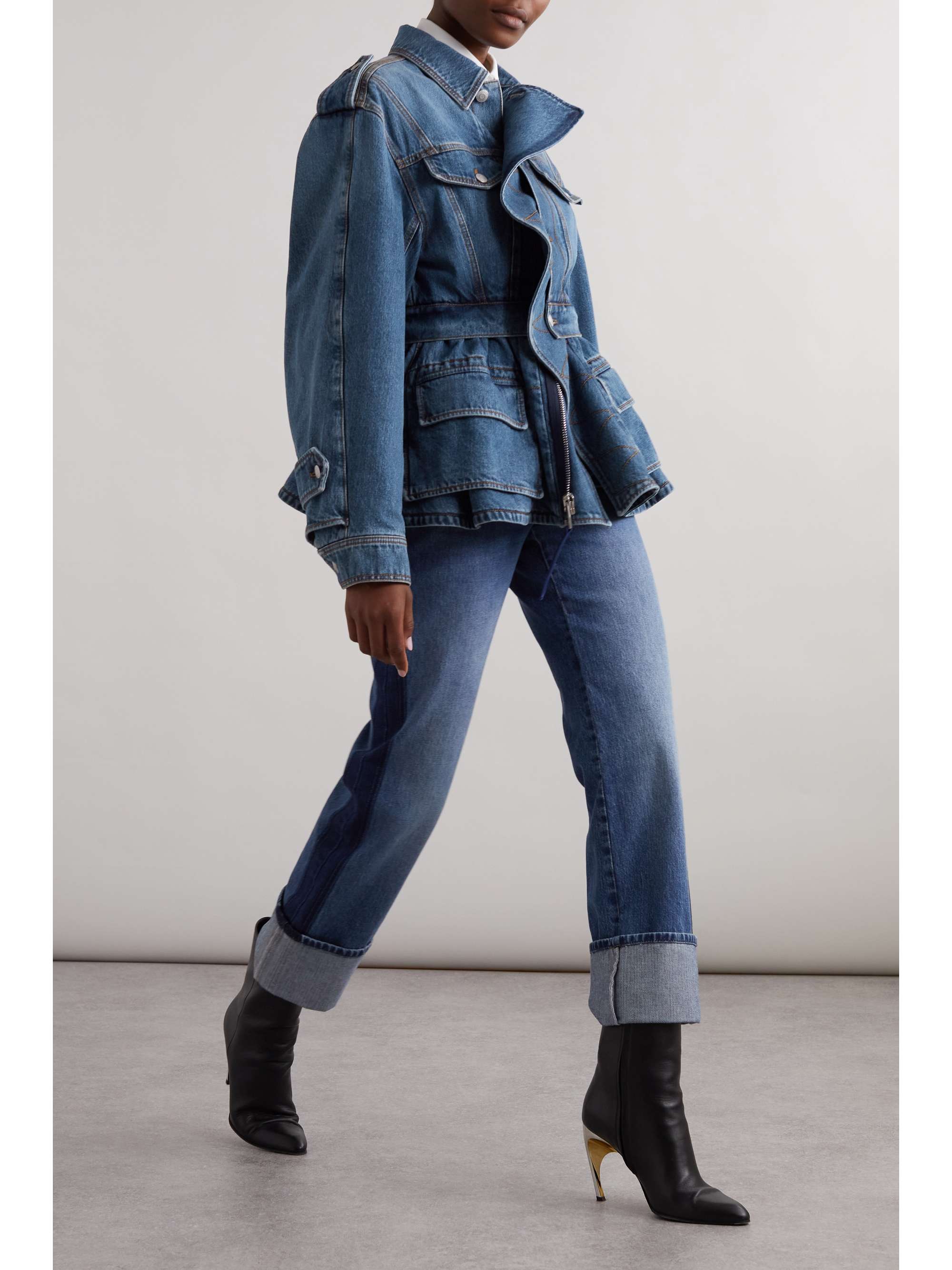 Ruffled denim peplum jacket view