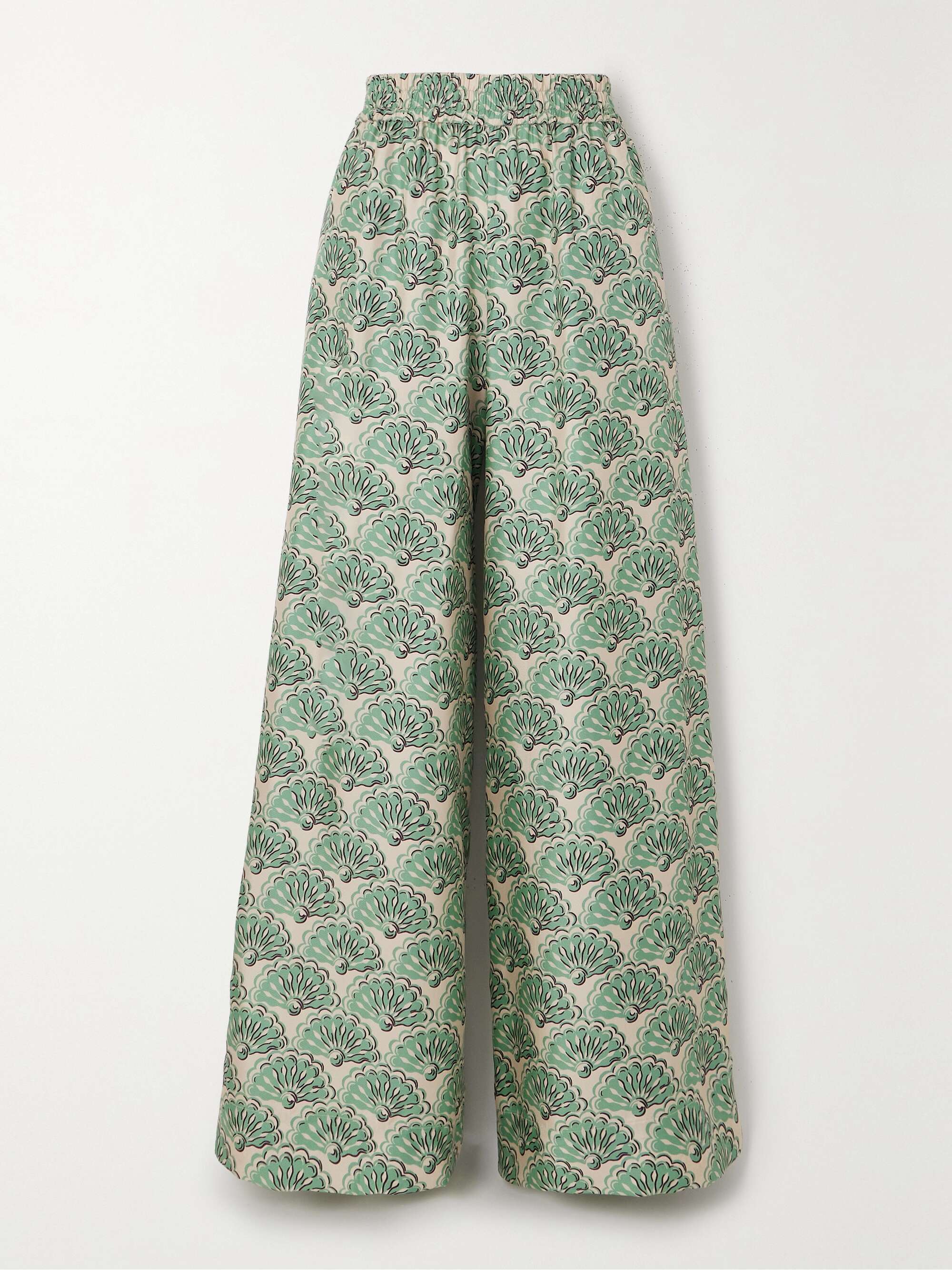 Printed silk-twill wide-leg pants view
