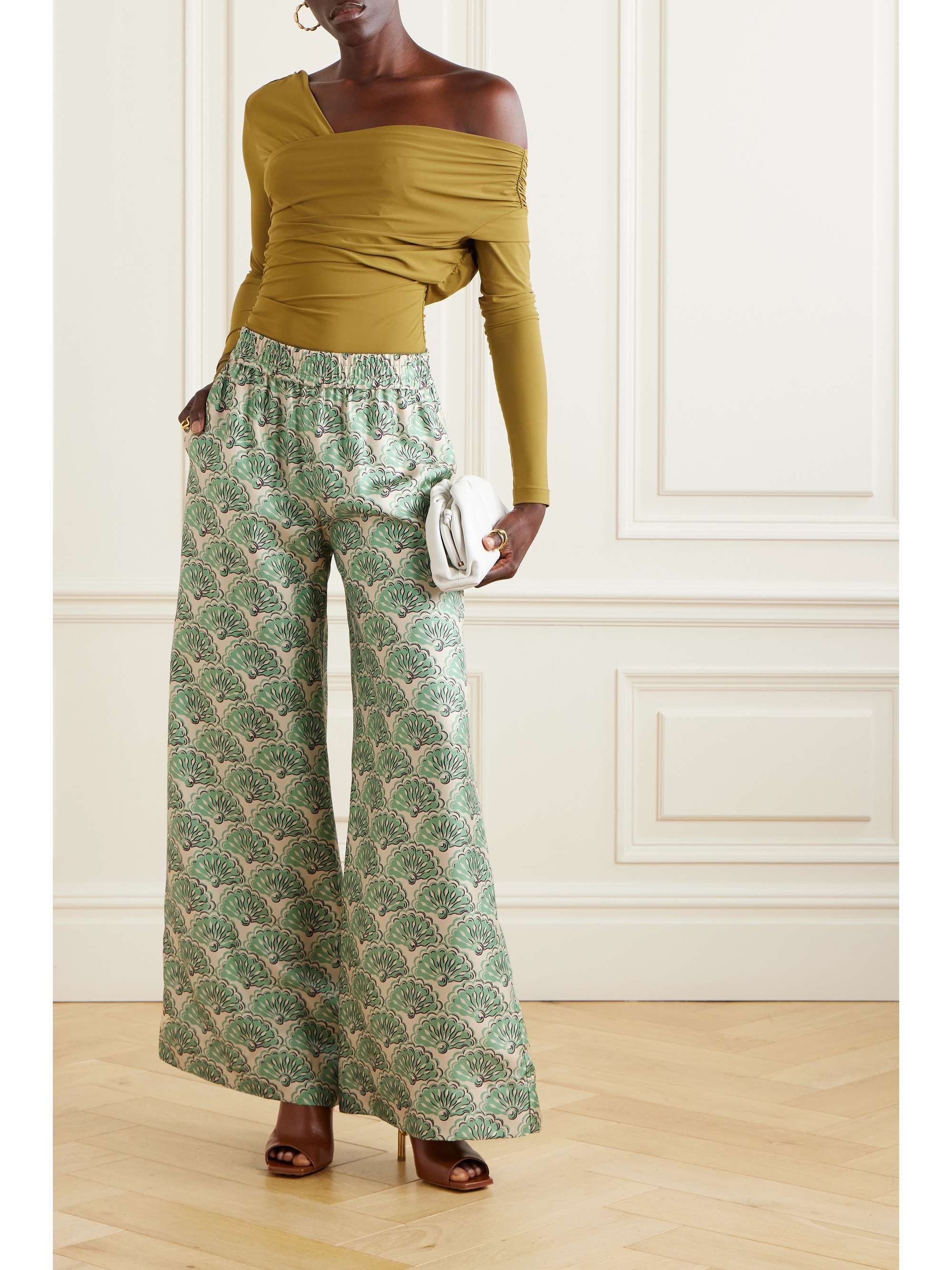Printed silk-twill wide-leg pants view