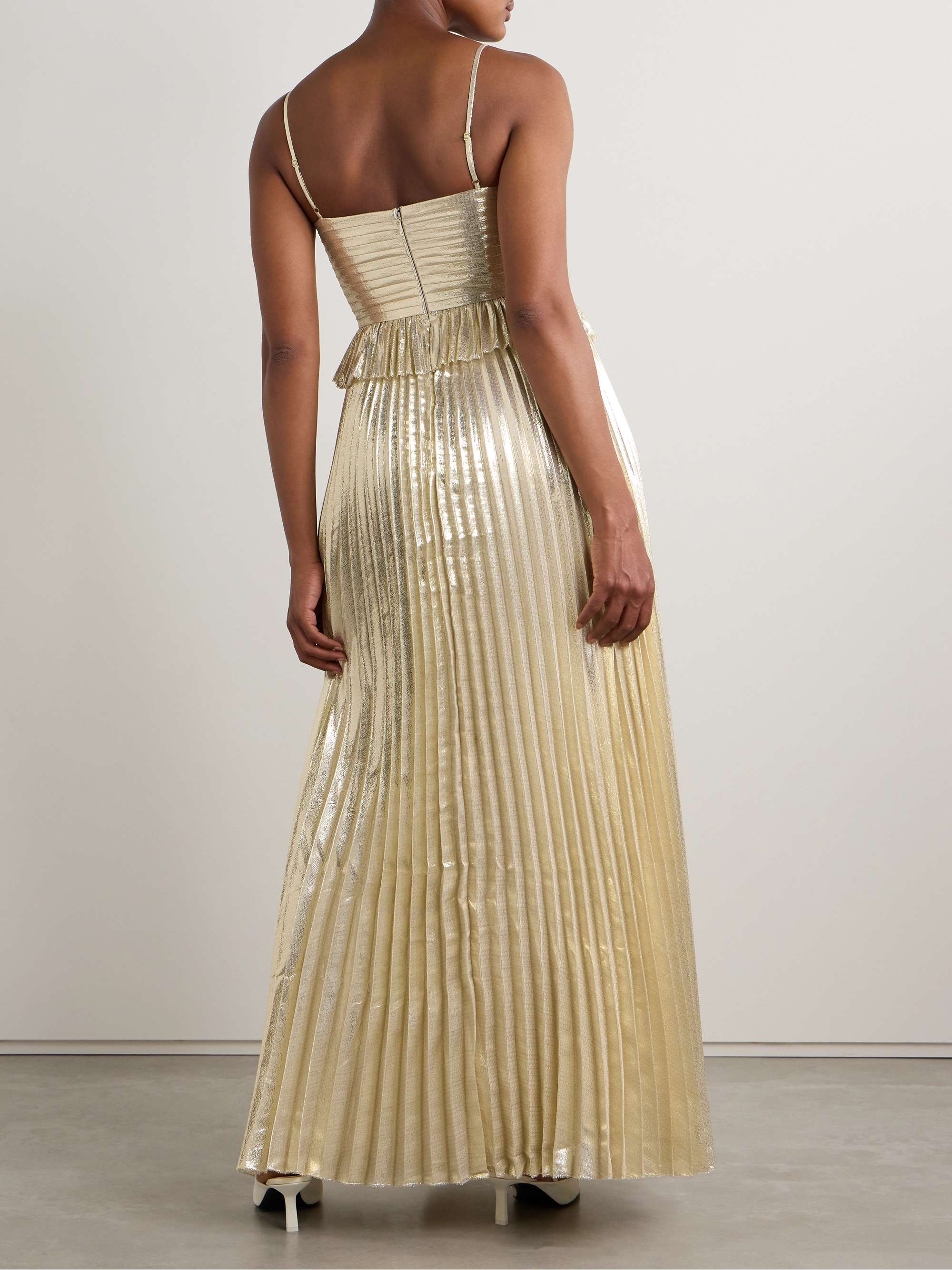 Pintucked plissé-lamé gown view