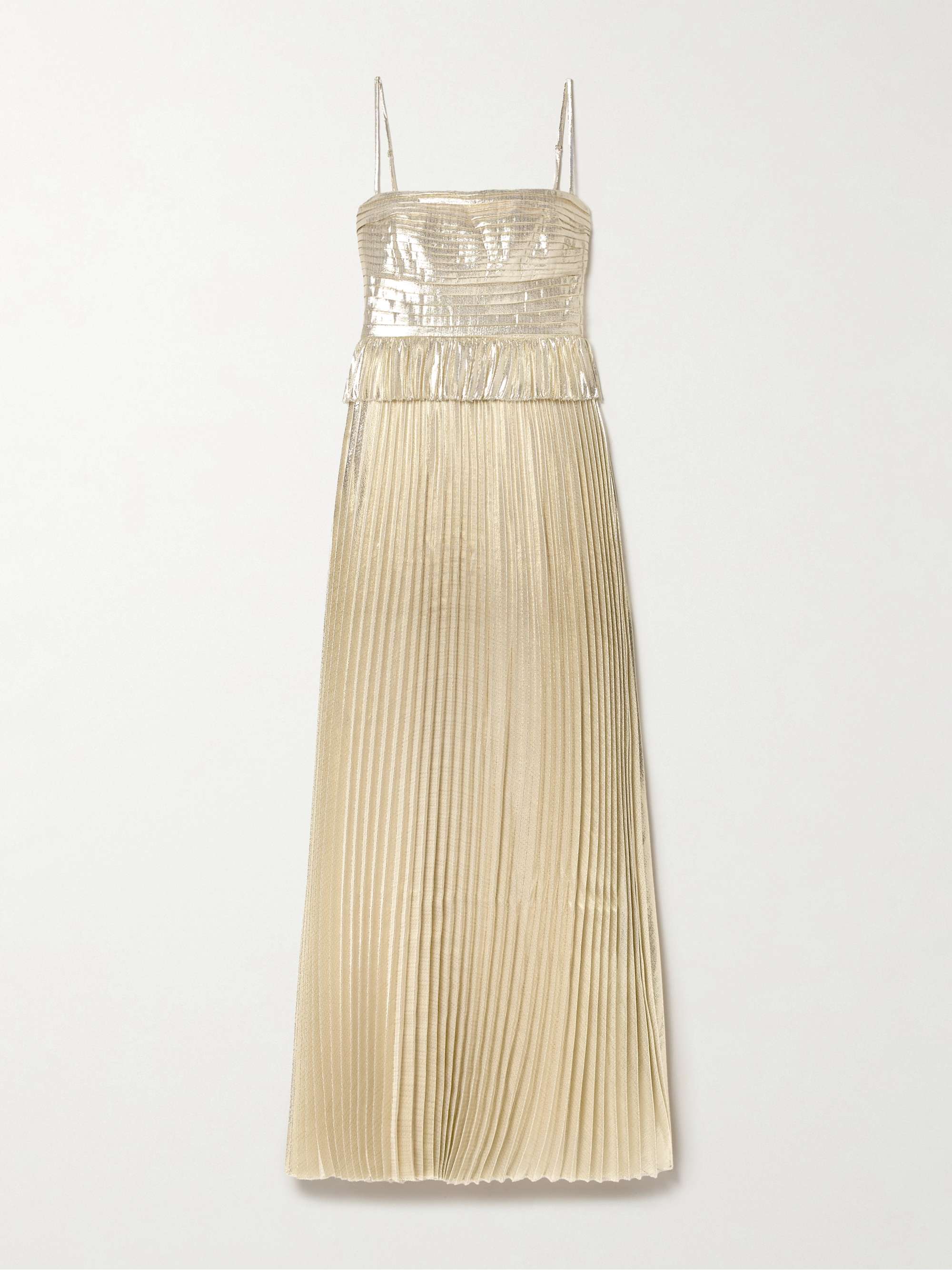 Pintucked plissé-lamé gown view