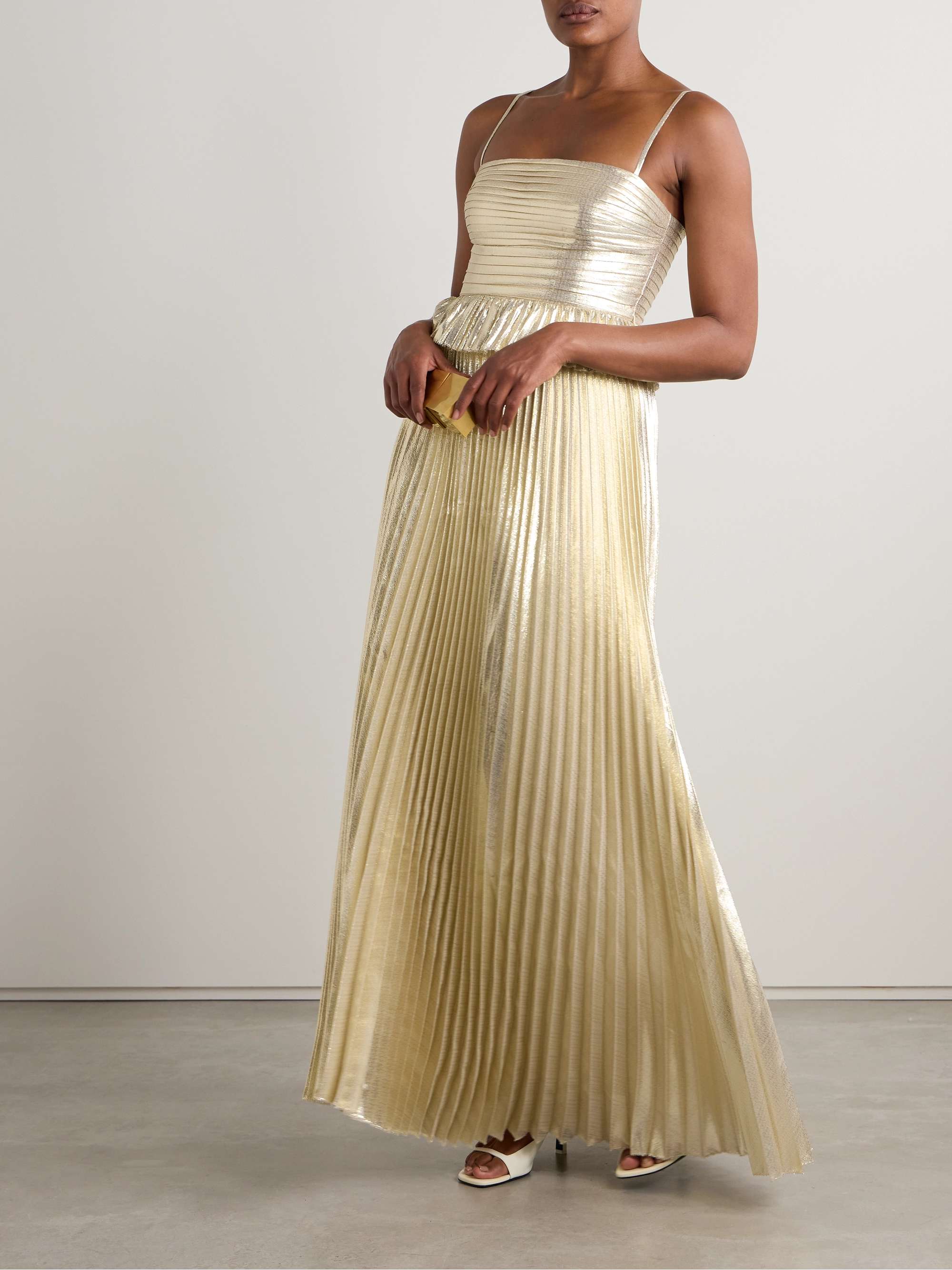 Pintucked plissé-lamé gown view