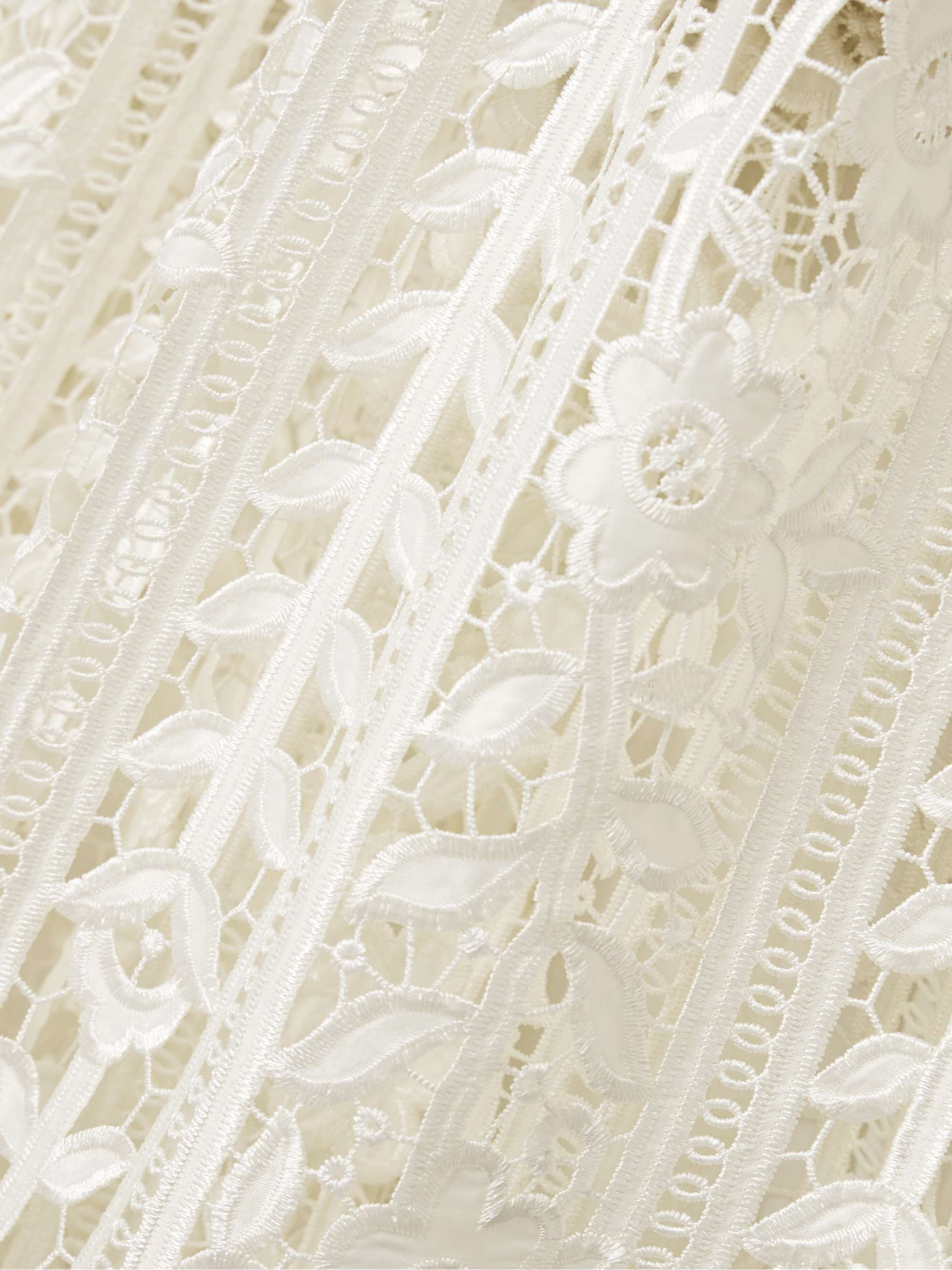 Grosgrain-trimmed embroidered guipure lace peplum midi dress view