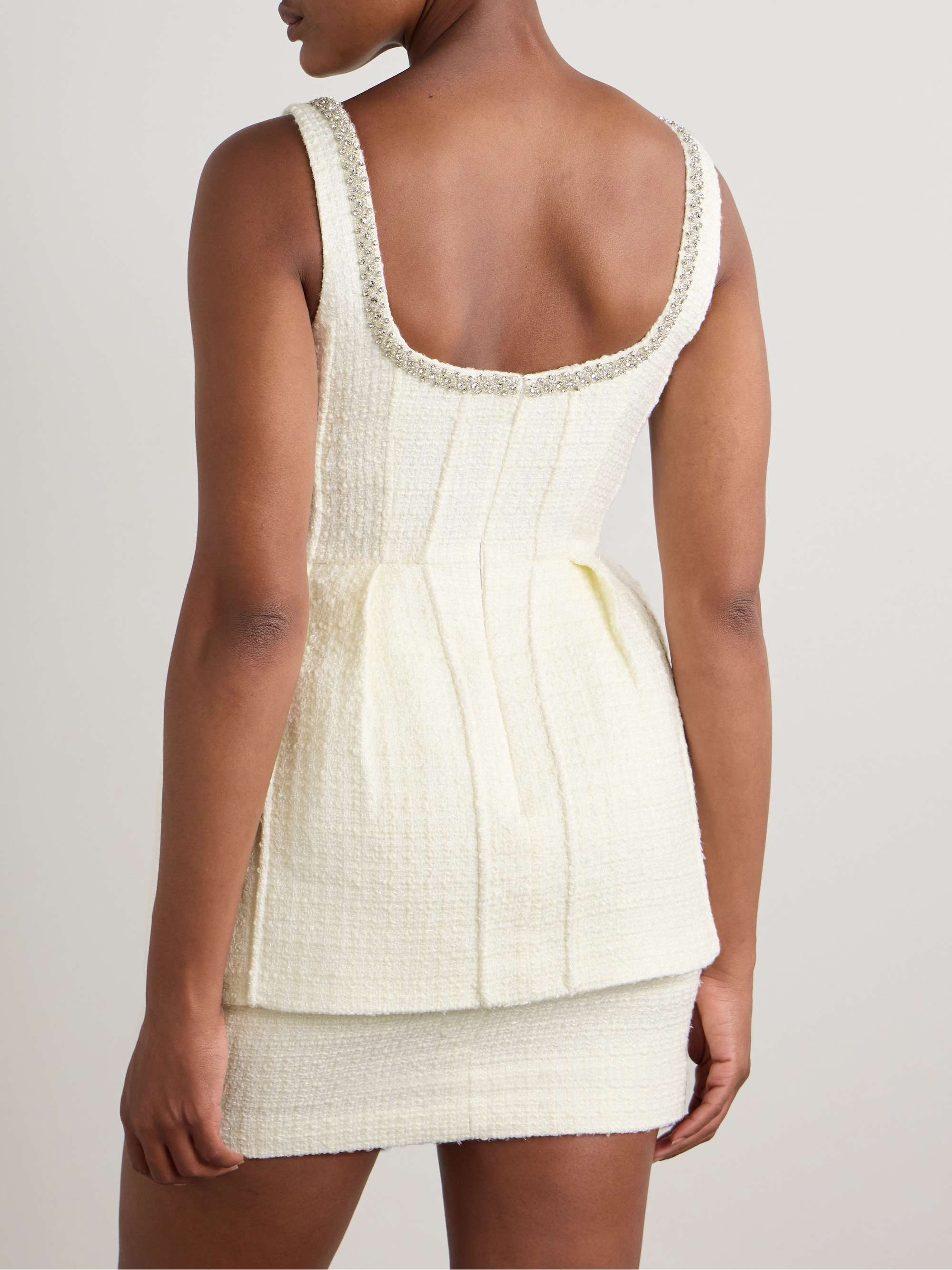 Layered crystal-embellished tweed mini dress view