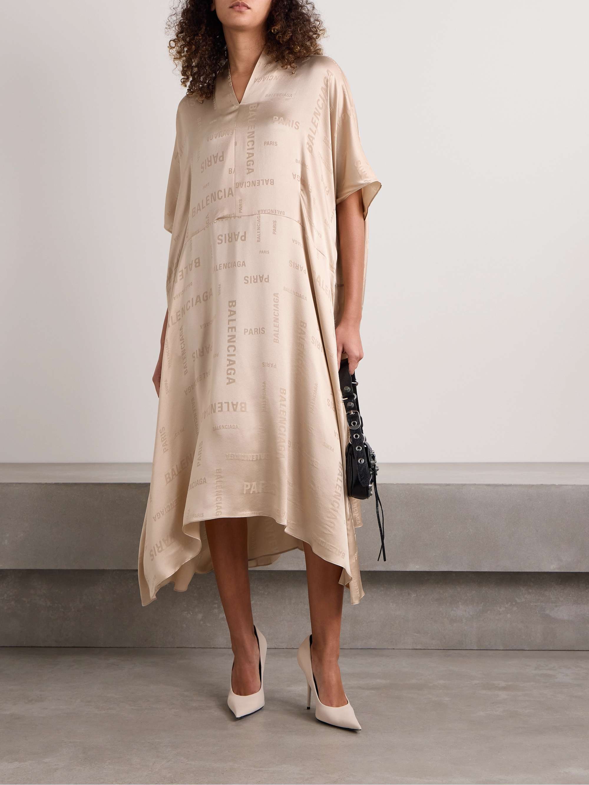 Oversized asymmetric silk-jacquard midi dress view