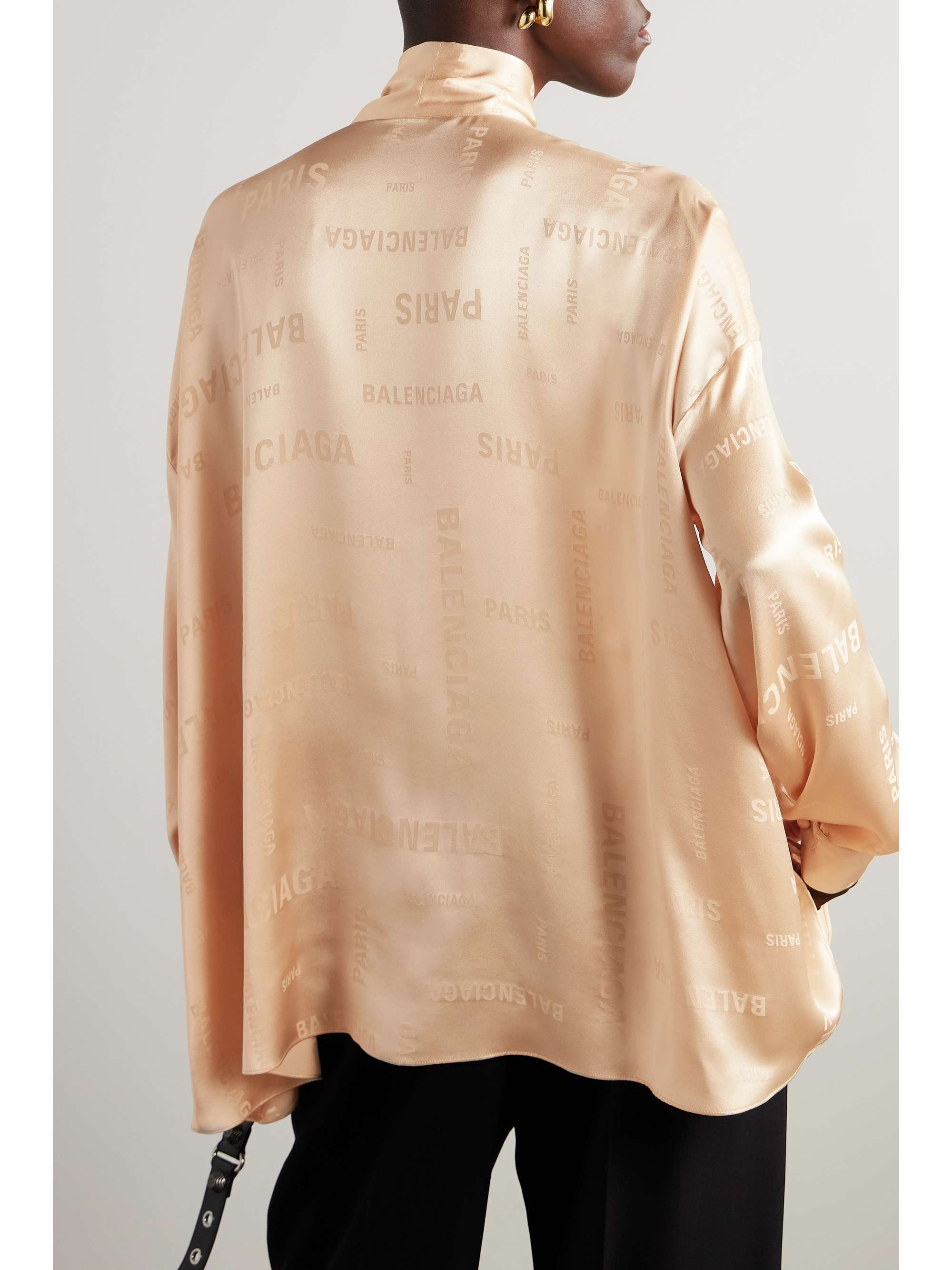 Oversized pussy-bow silk-satin jacquard blouse view