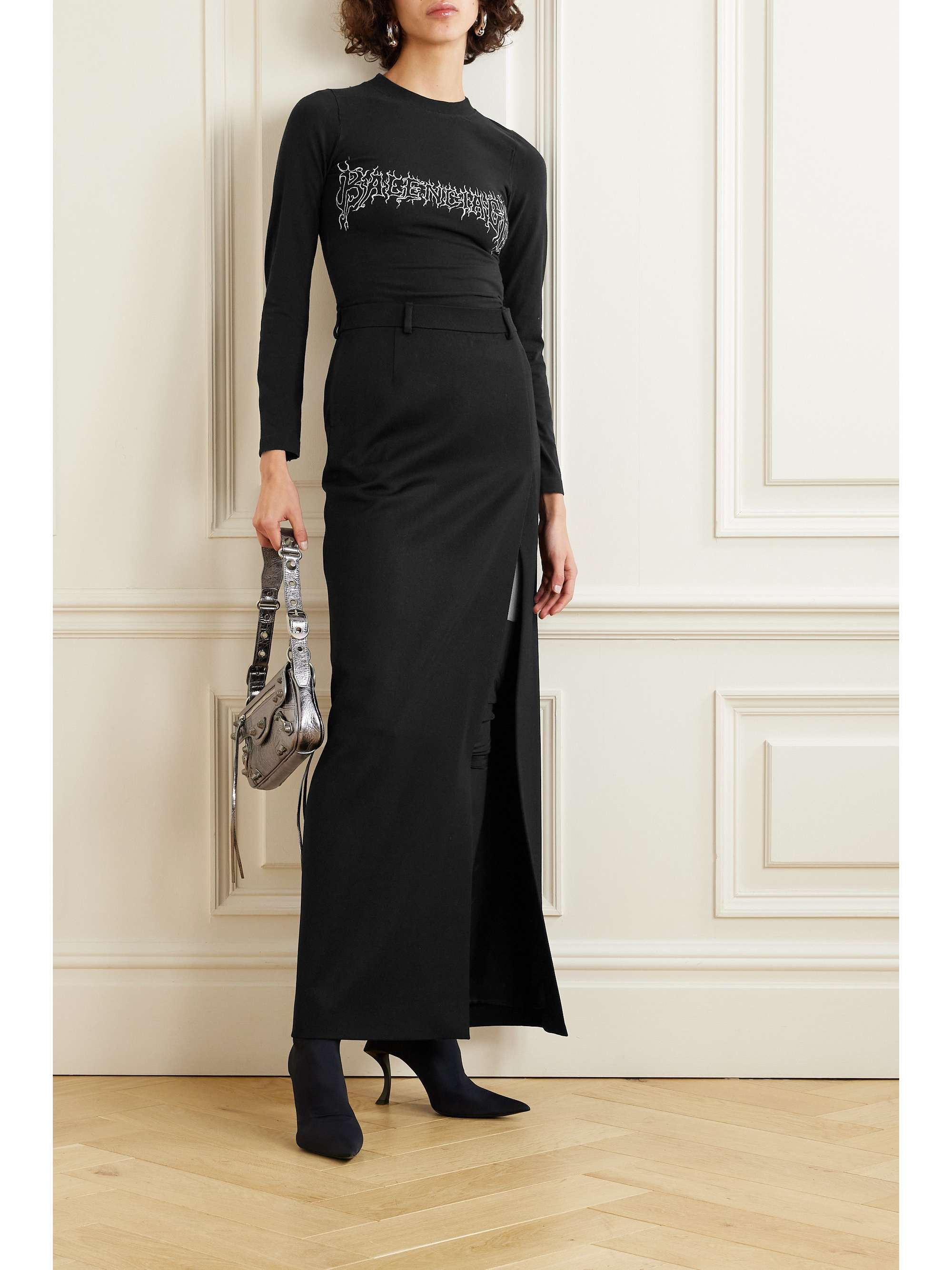 Wrap-effect wool-gabardine maxi skirt view