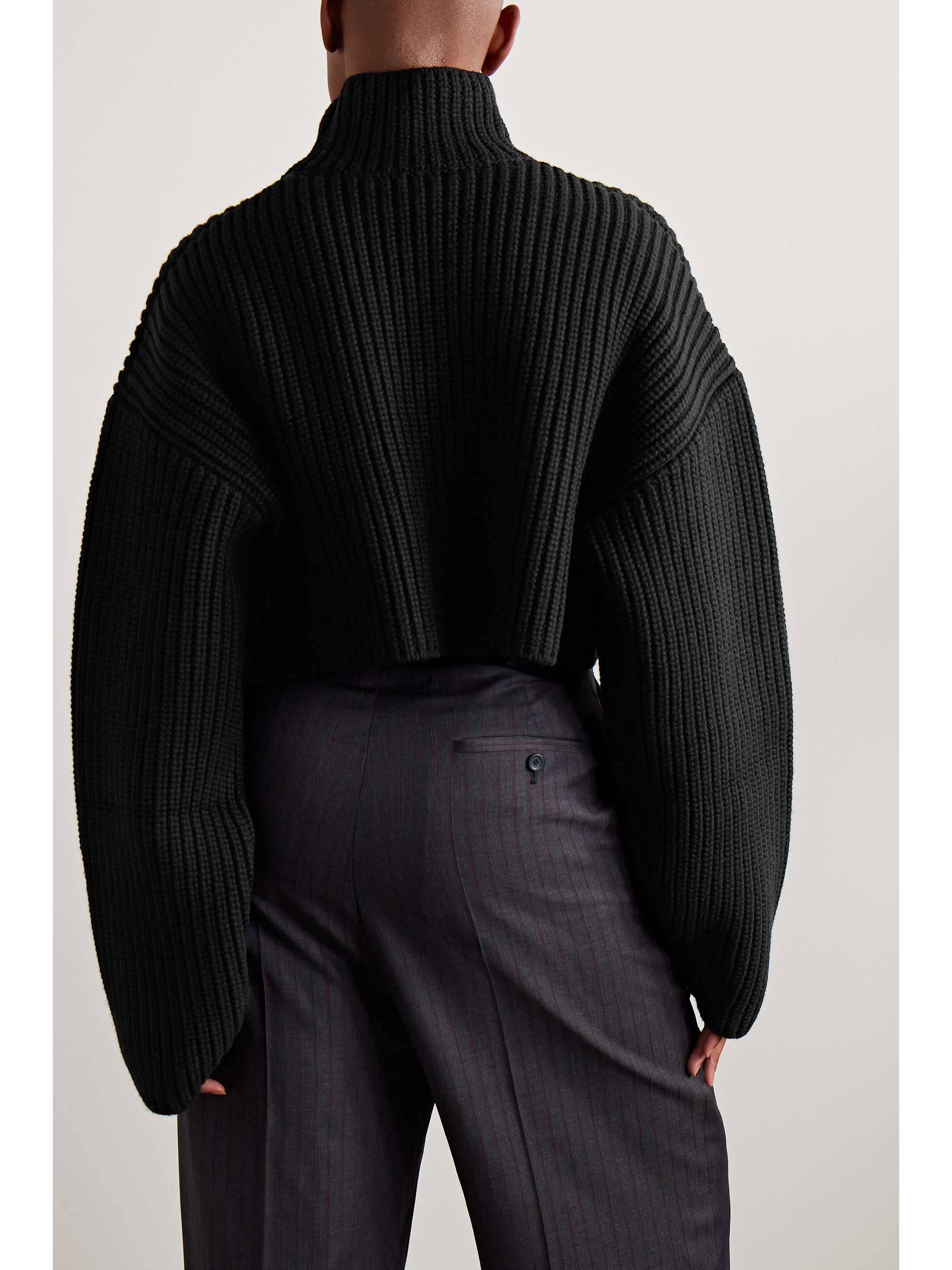 Oversized cropped ribbed wool-blend turtleneck sweater view