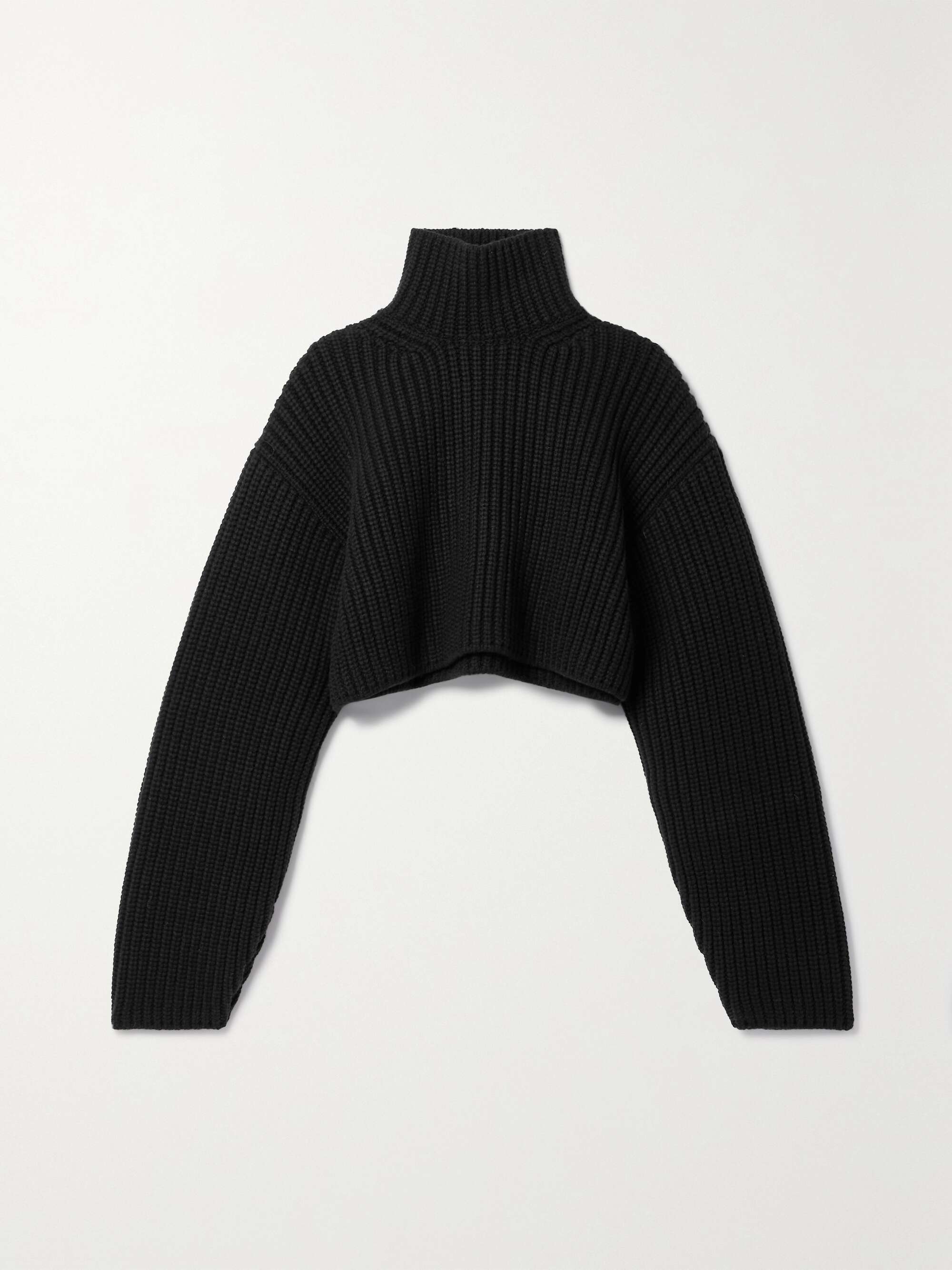 Oversized cropped ribbed wool-blend turtleneck sweater view