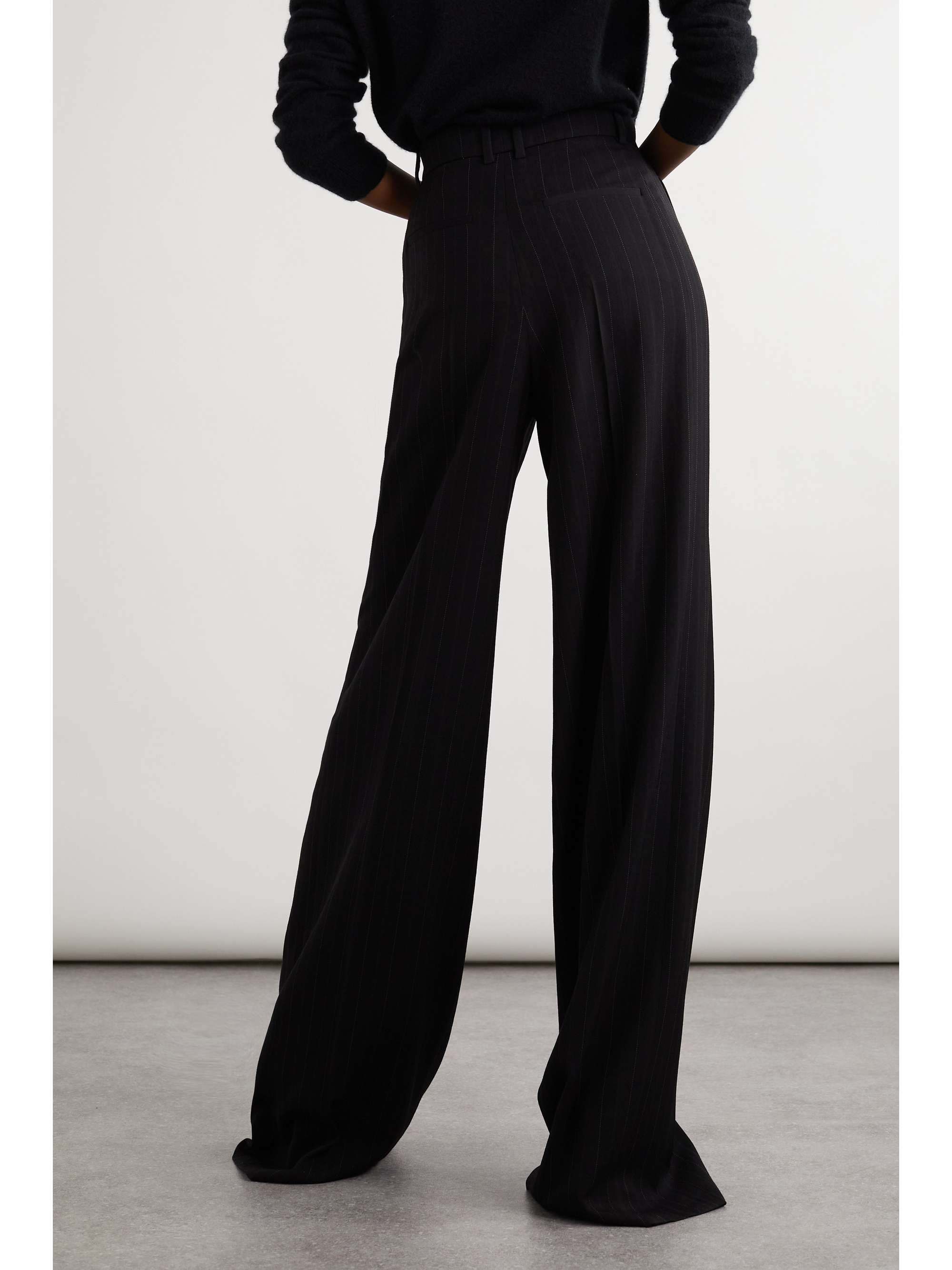 Pleated pinstriped wool-blend wide-leg pants view
