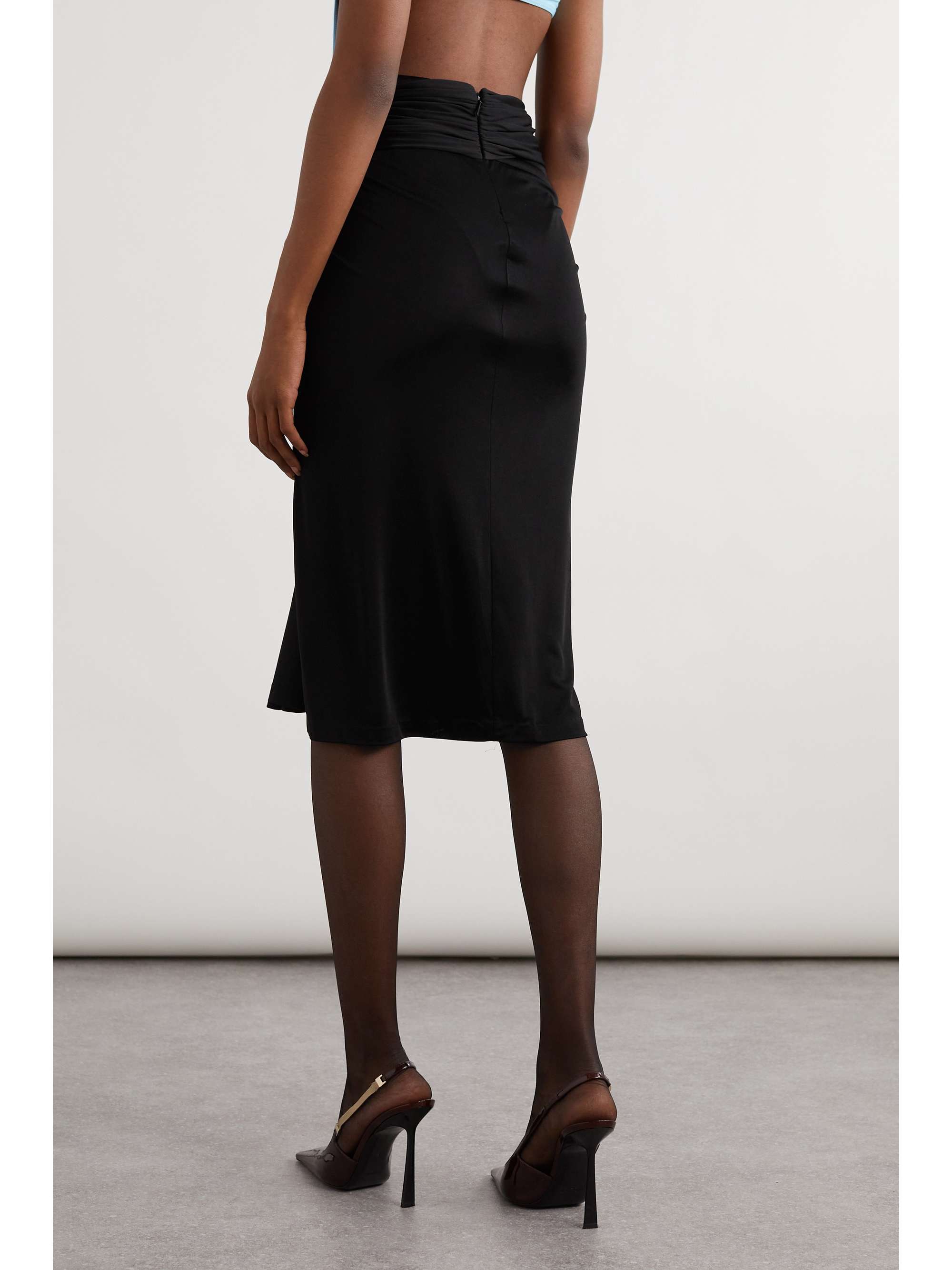 Asymmetric draped jersey midi skirt view
