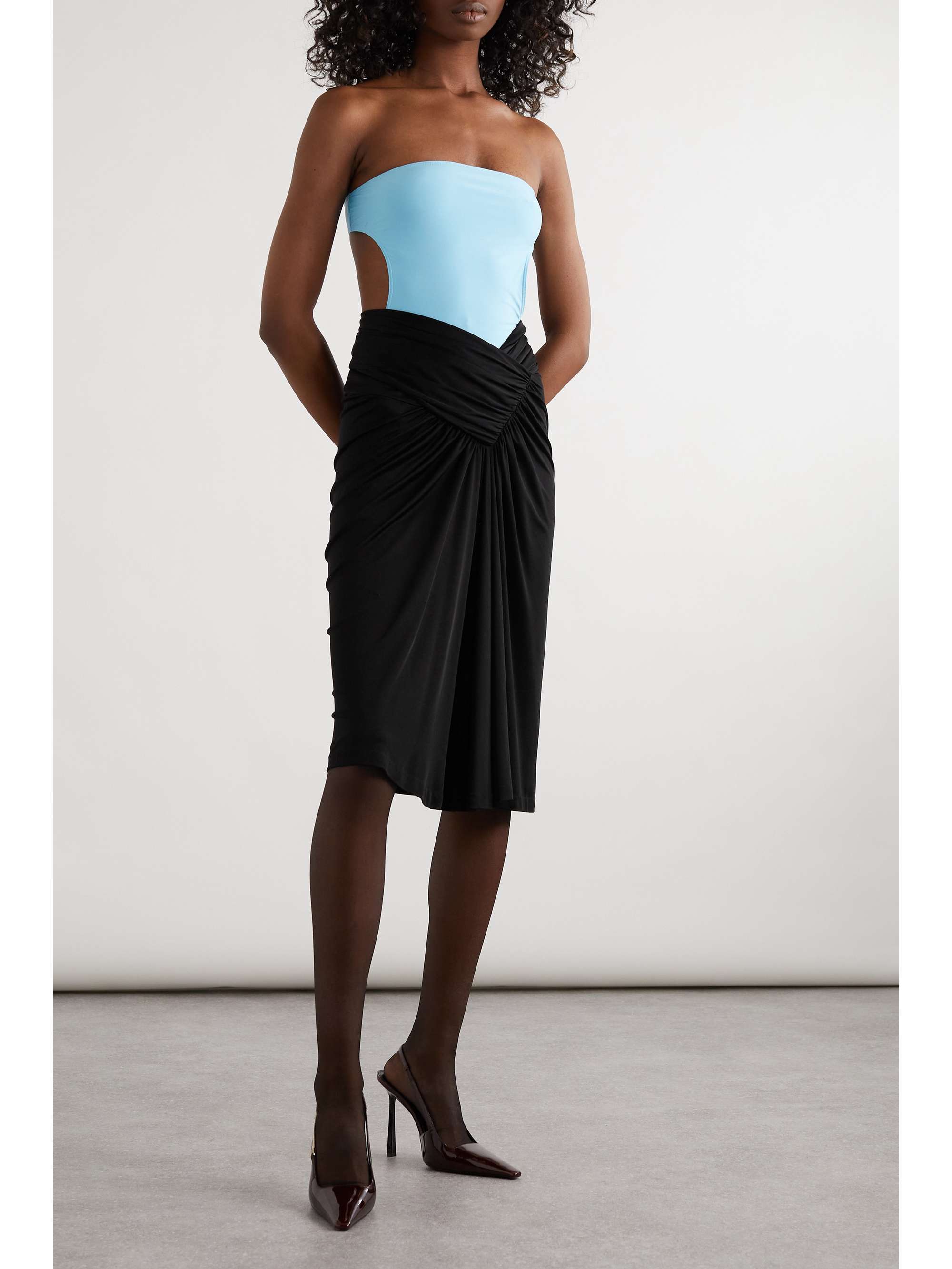 Asymmetric draped jersey midi skirt view