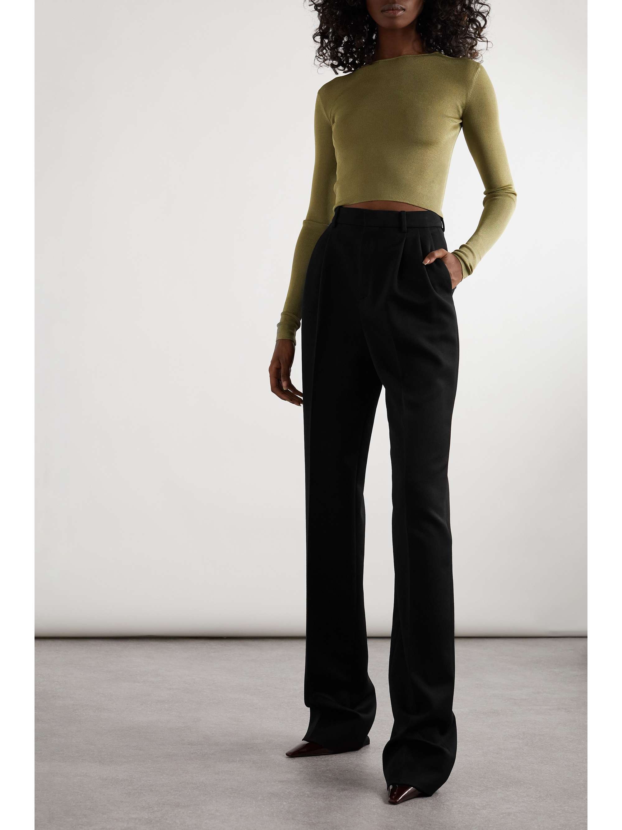 Pleated wool slim-leg pants view