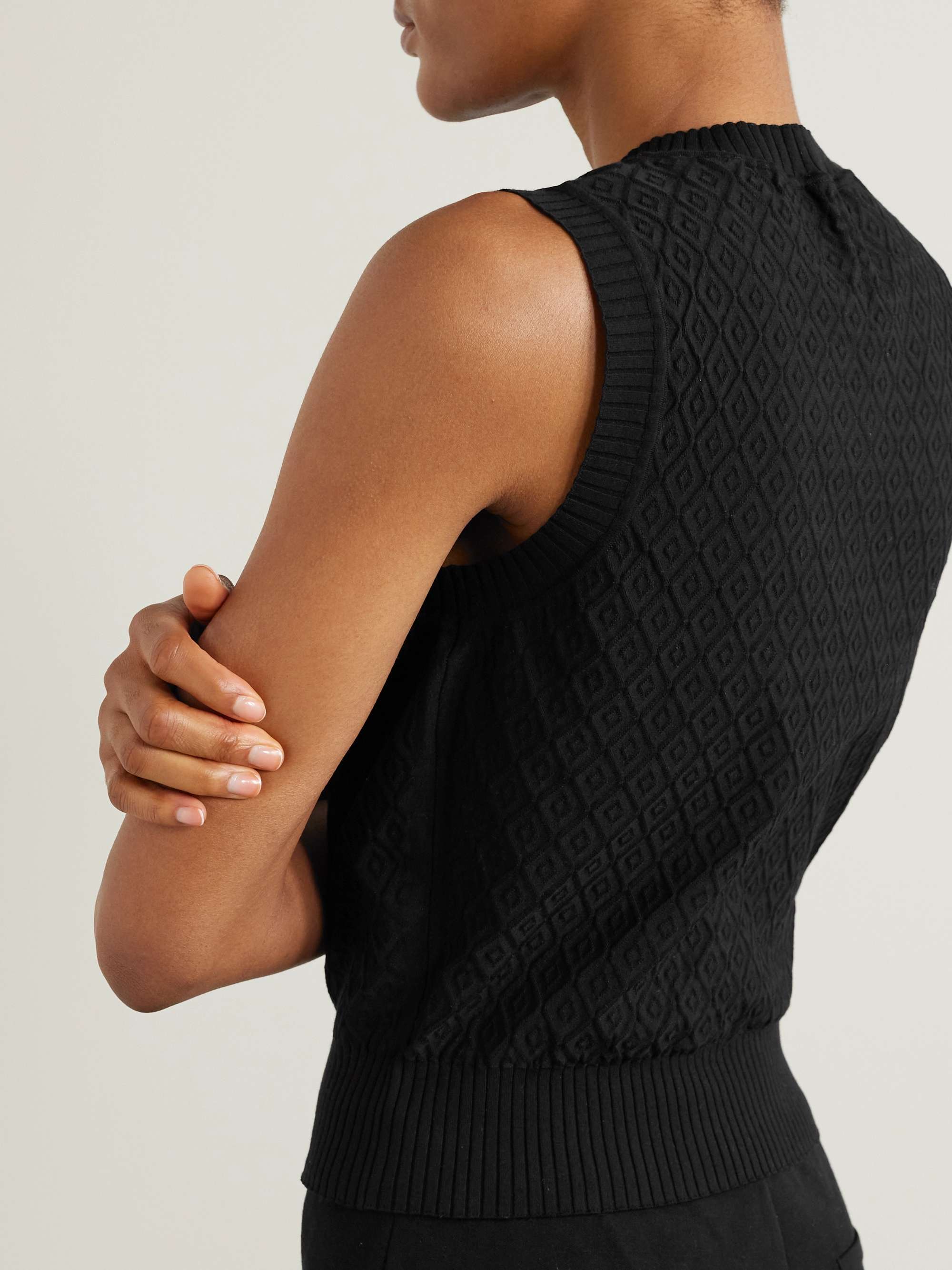 Anetta jacquard-knit stretch-cotton top view