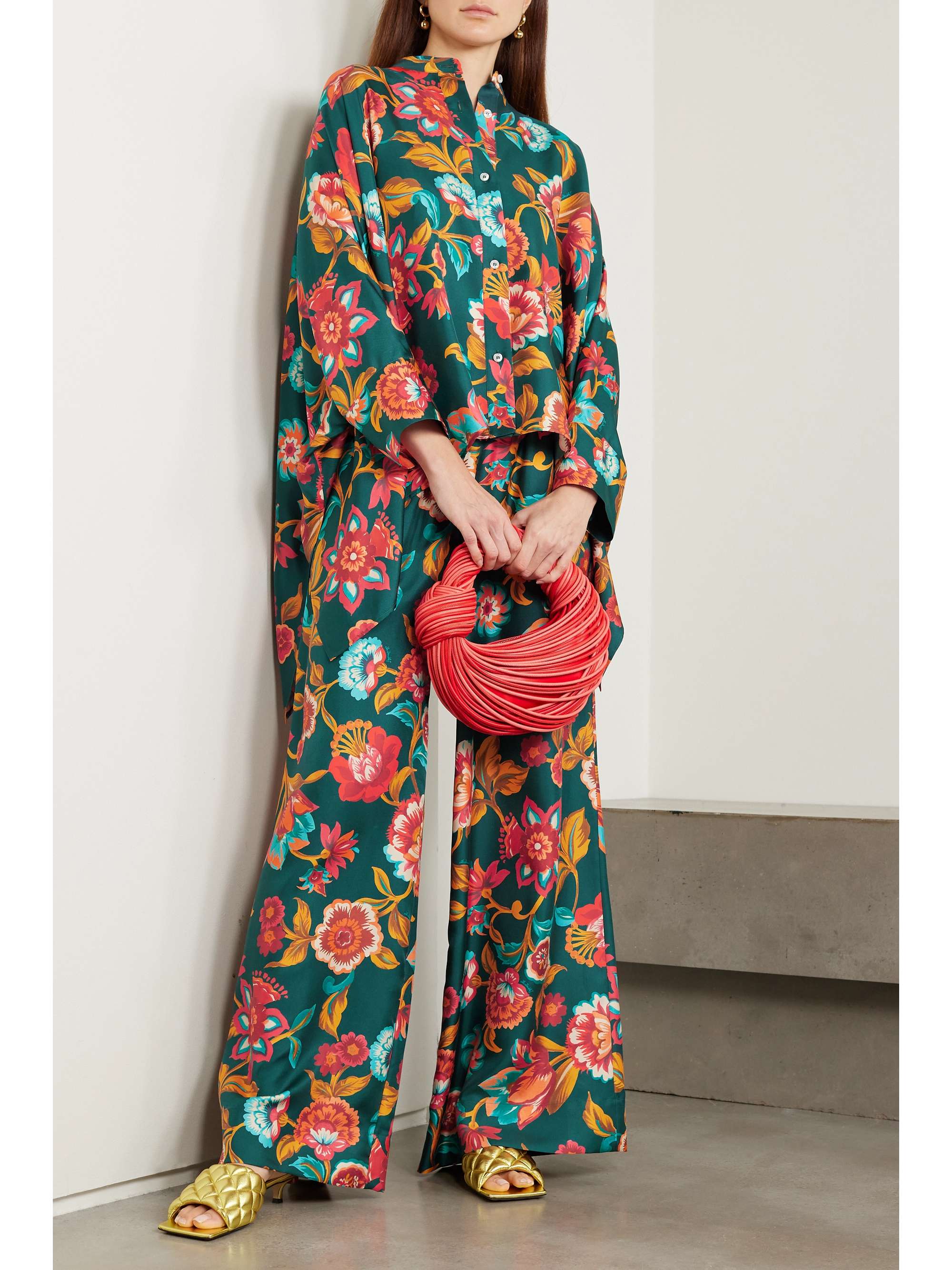 Foulard asymmetric floral-print silk-twill shirt view