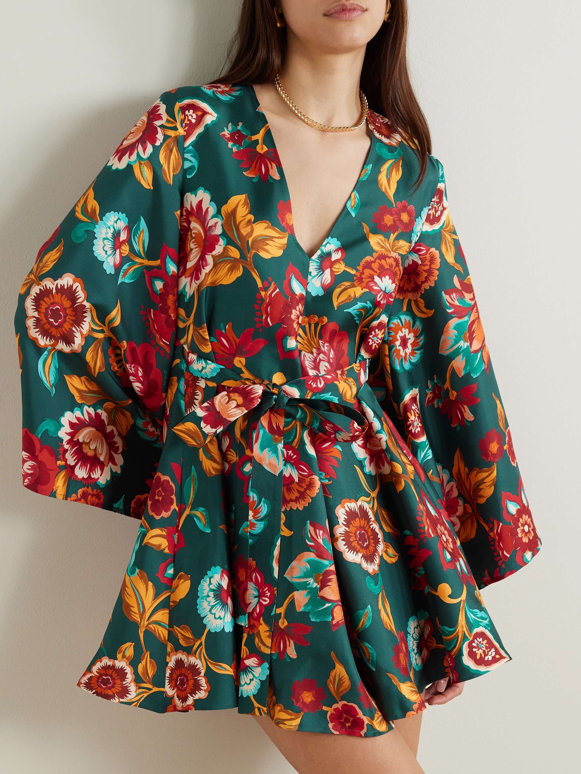 Magnifico belted floral-print silk-twill mini dress view