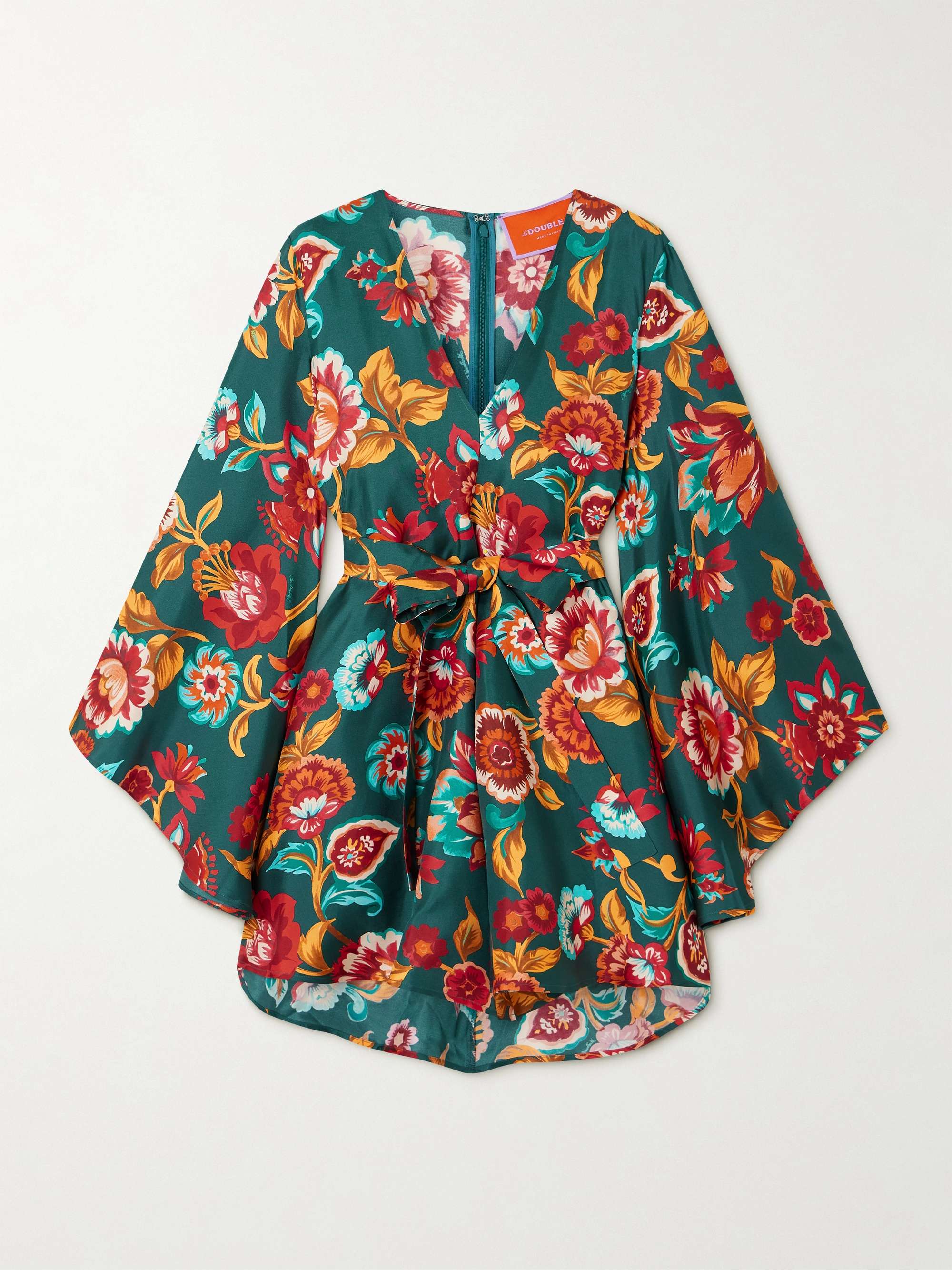 Magnifico belted floral-print silk-twill mini dress view