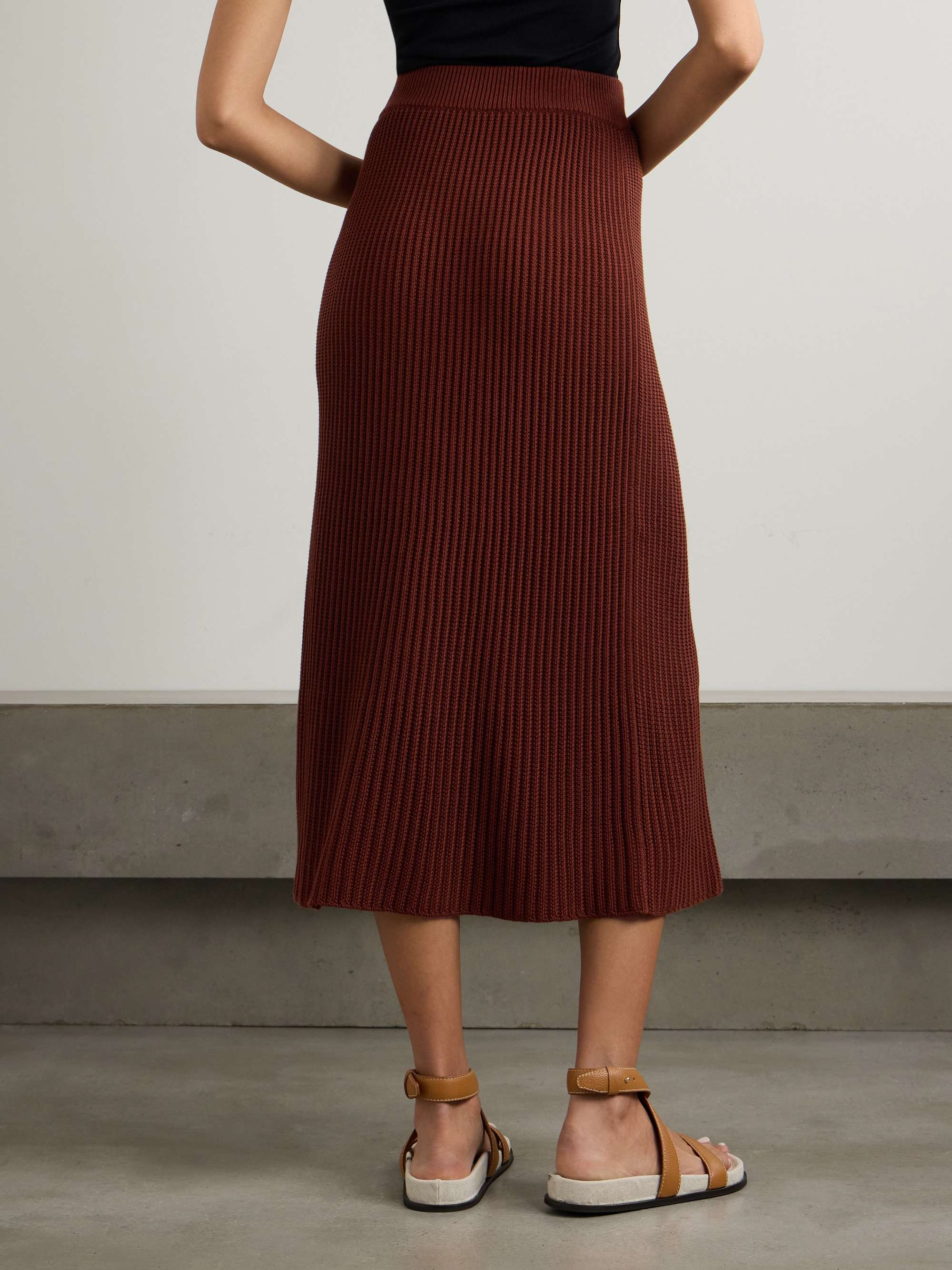 Ikeda ribbed silk and cotton-blend midi skirt view