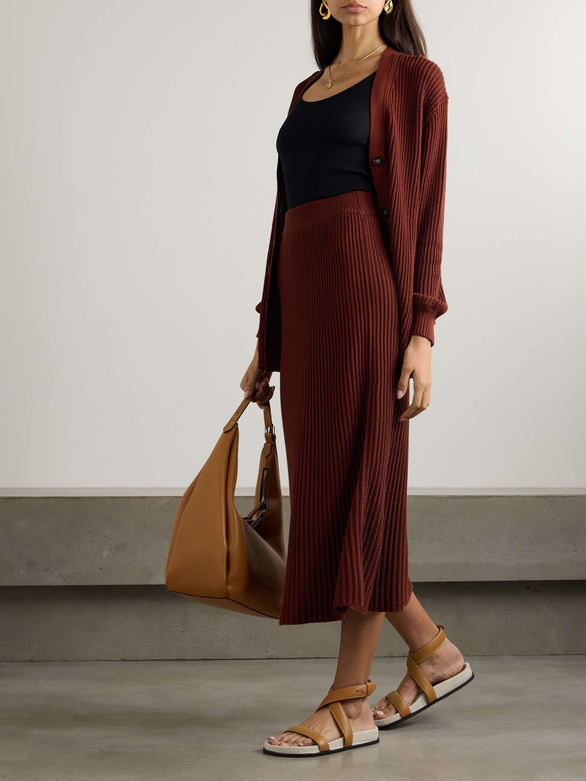 Ikeda ribbed silk and cotton-blend midi skirt view
