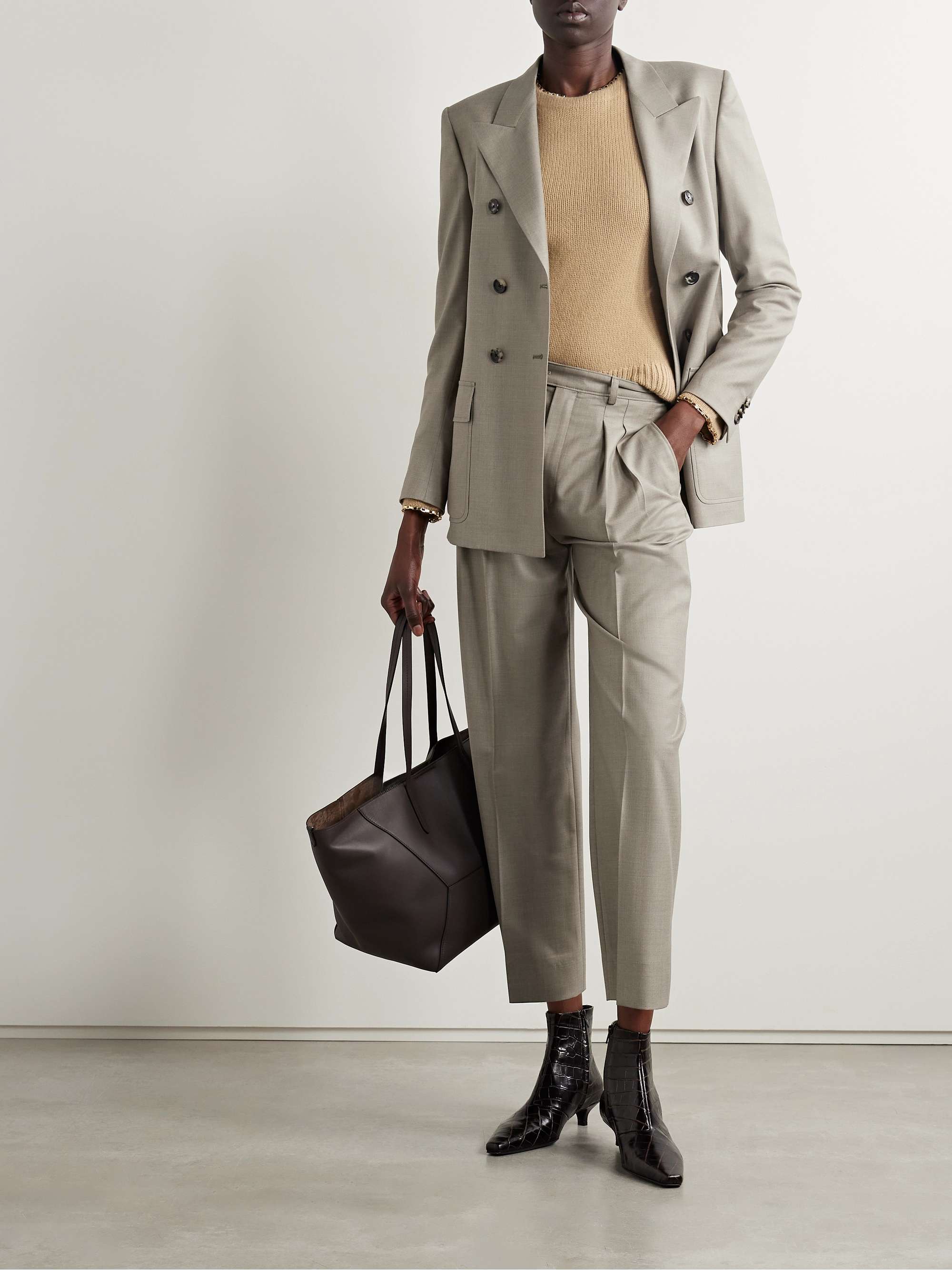 Pleated wool wide-leg pants view