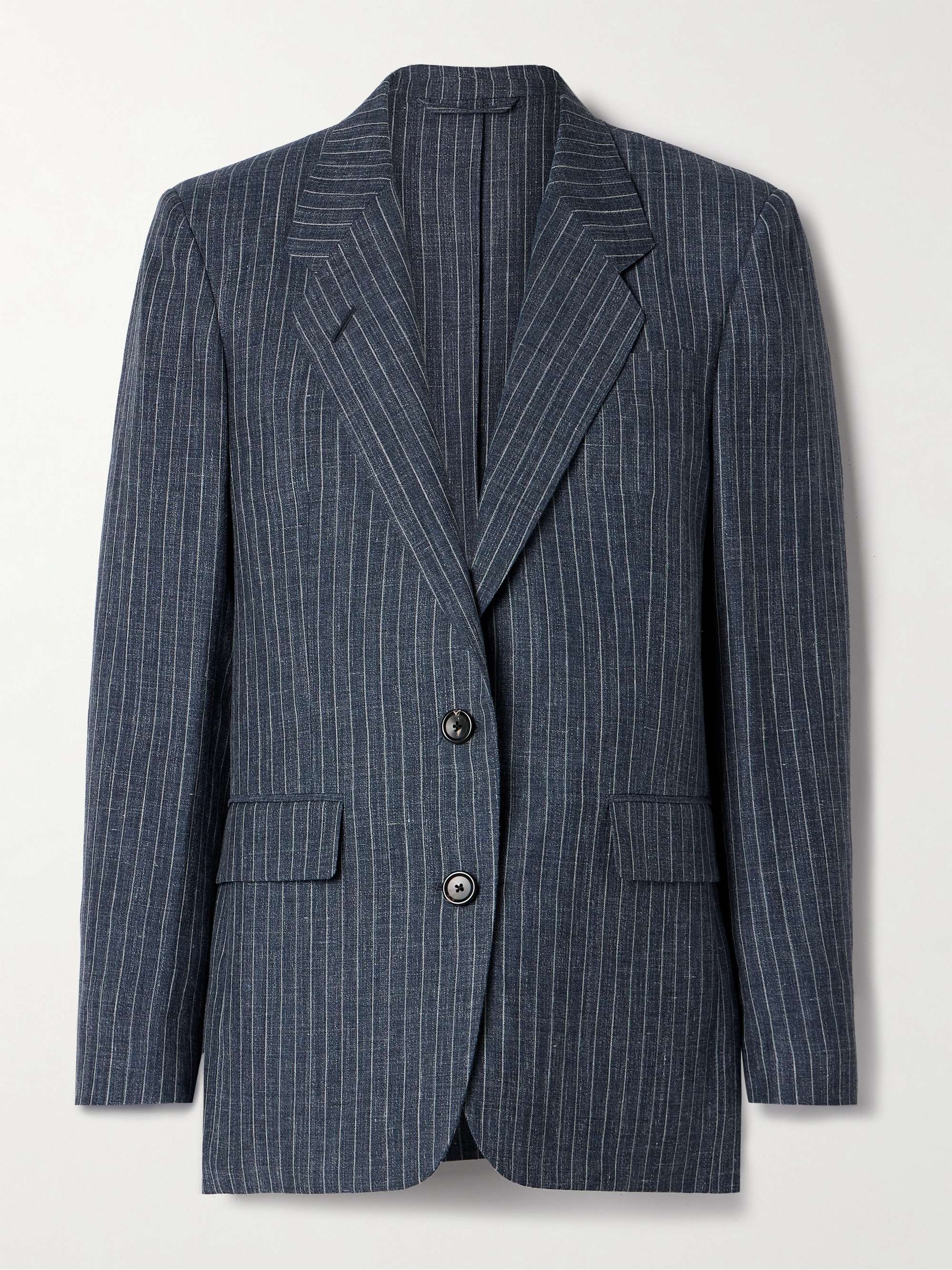 Pinstriped linen, wool and silk-blend blazer view