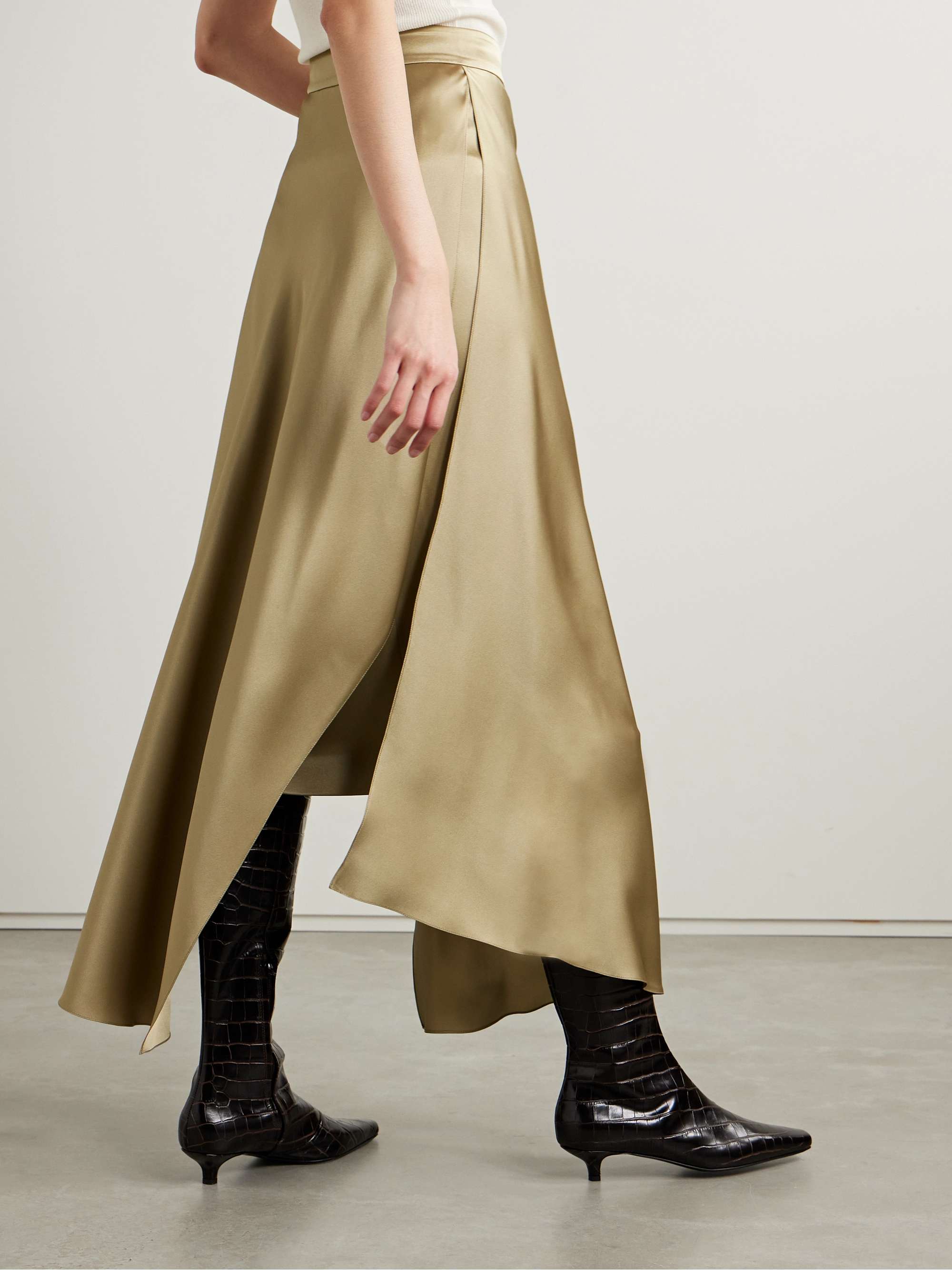 Layered silk-satin midi skirt view
