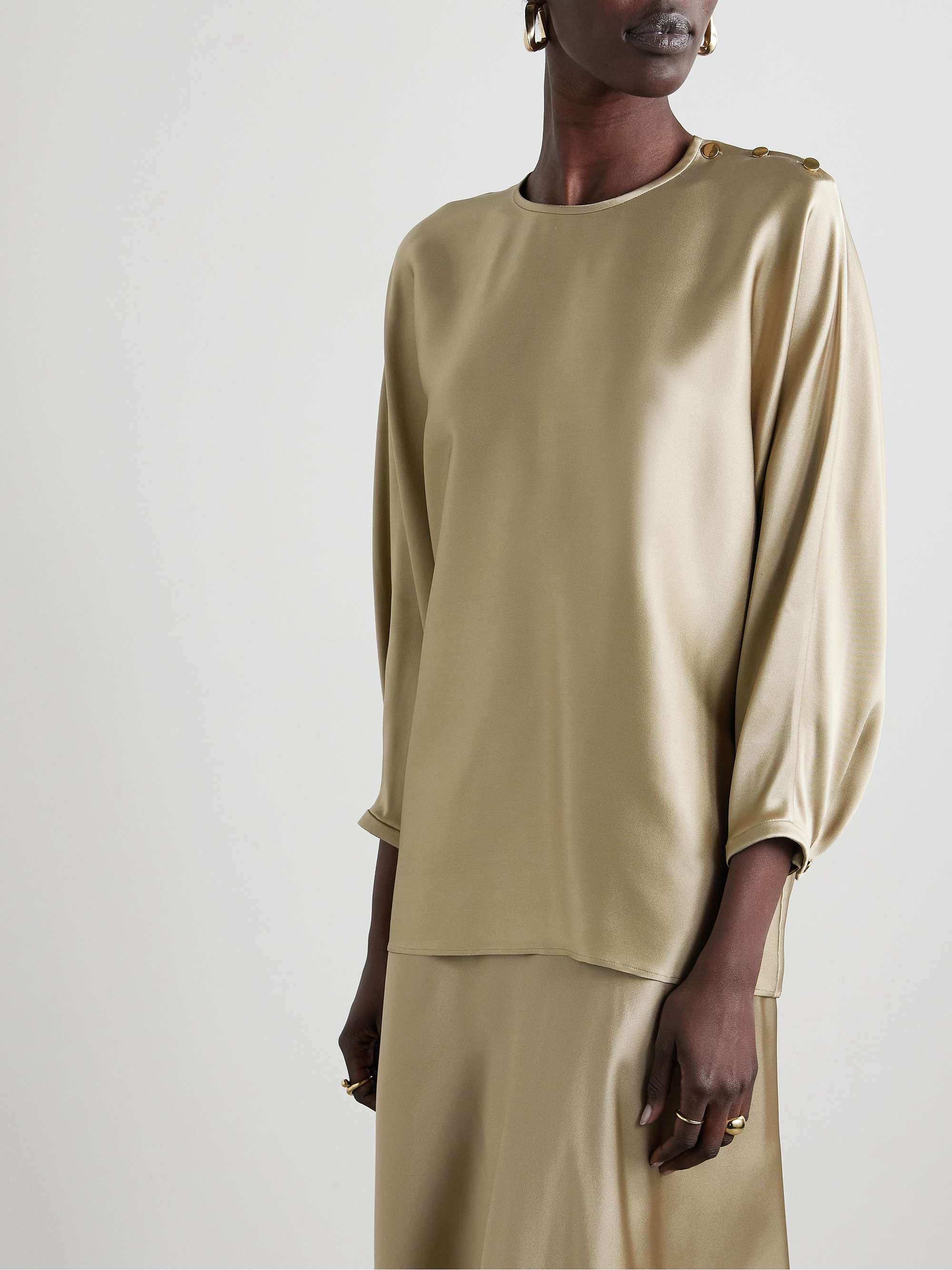 Button-detailed silk-satin top view