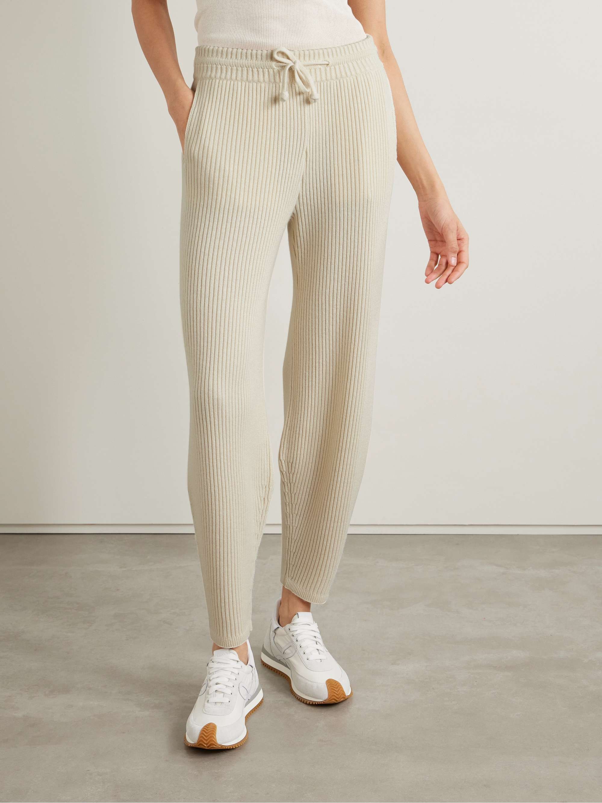 Ribbed silk and cashmere-blend tapered track pants view