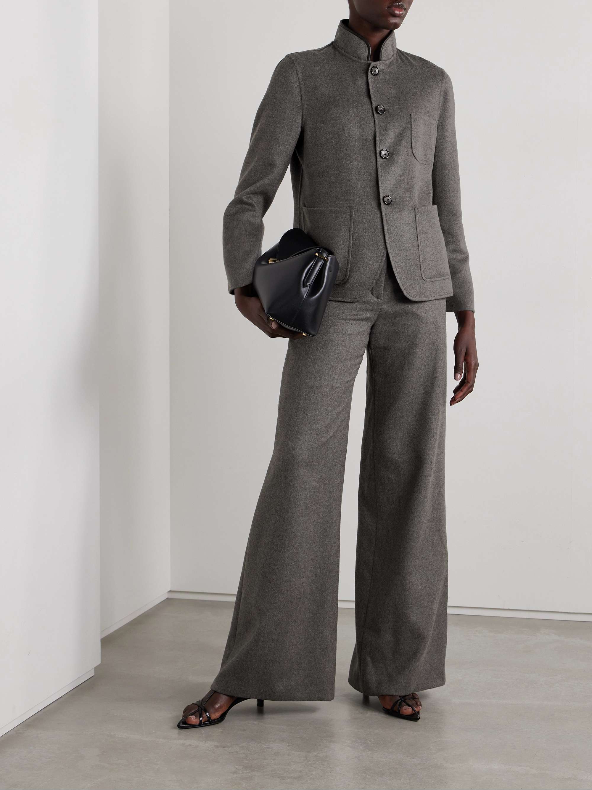 Leather-trimmed cashmere jacket view
