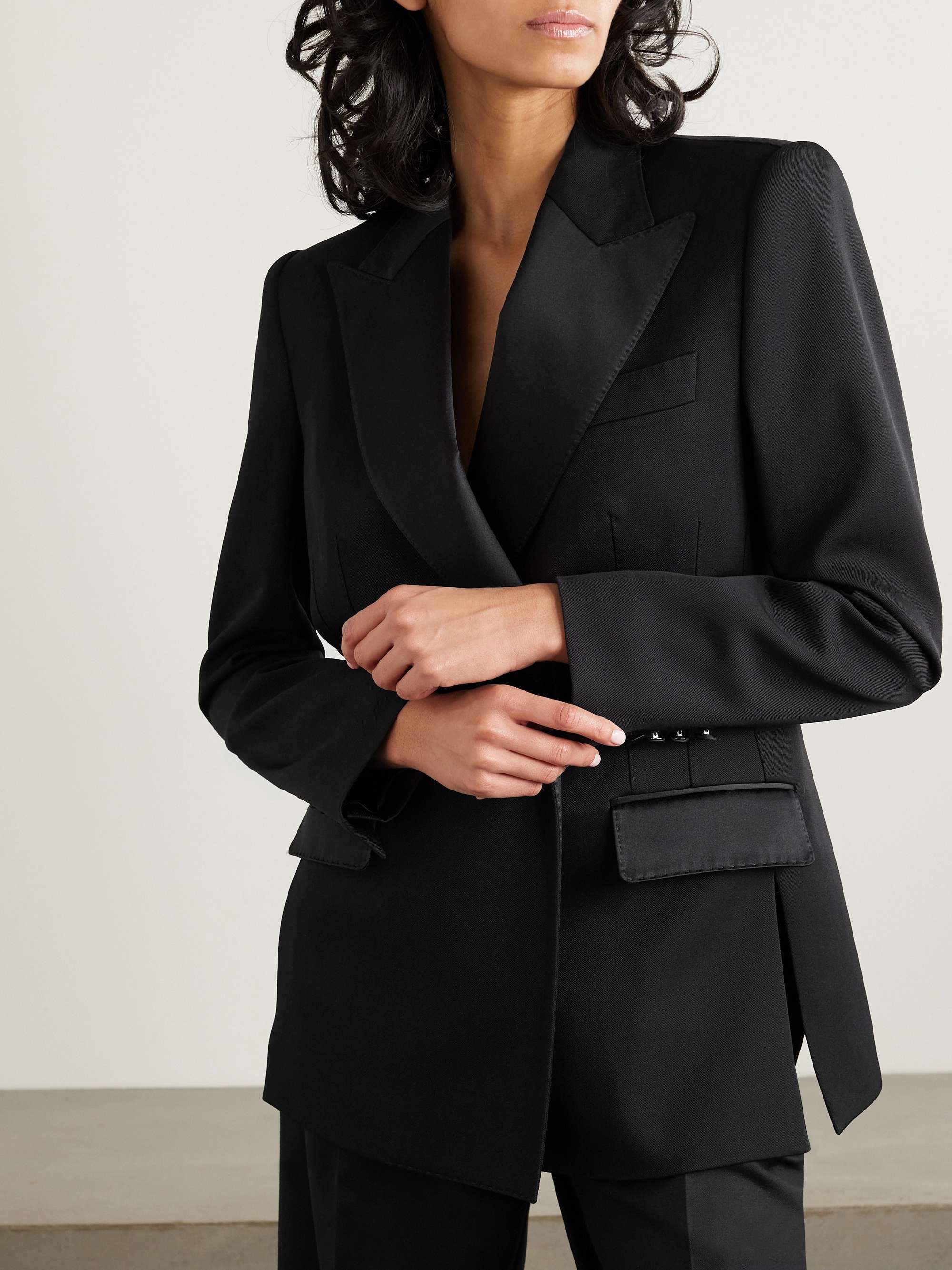 Silk satin-trimmed wool-blend twill blazer view