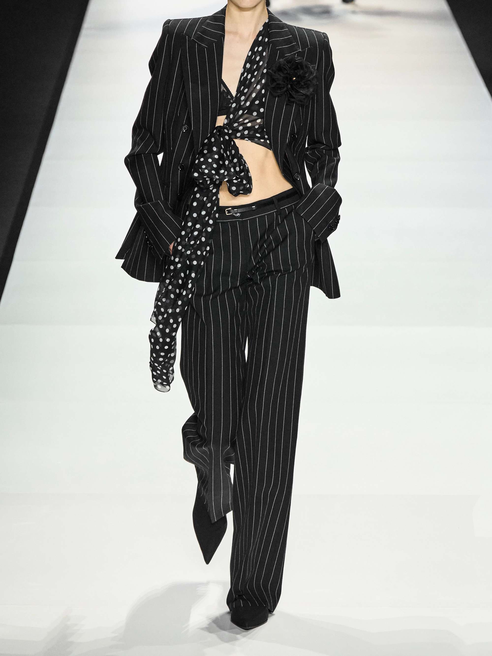 Pinstriped wool wide-leg pants view