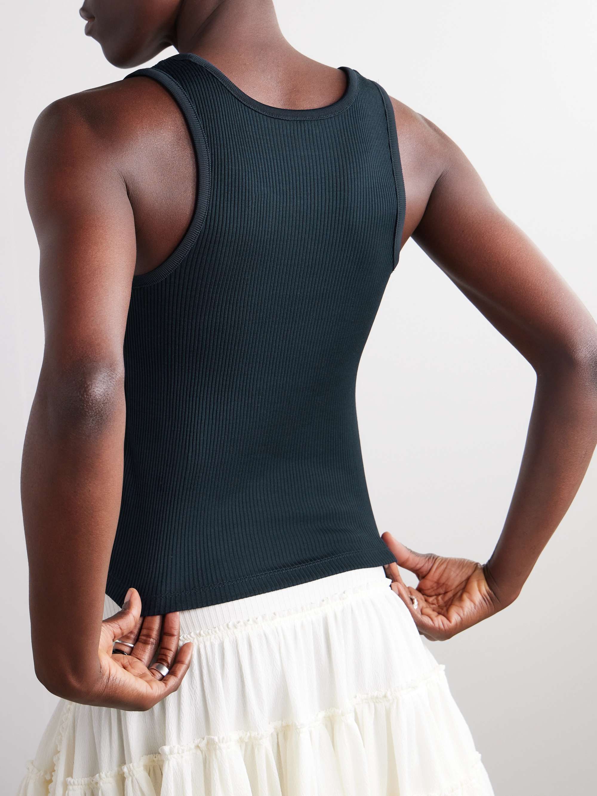 Embroidered ribbed silk tank view