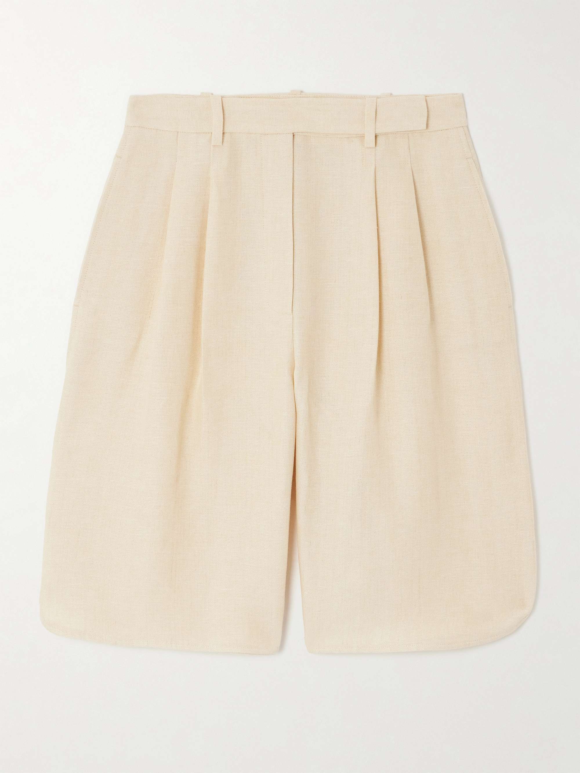 Pleated linen straight-leg shorts view