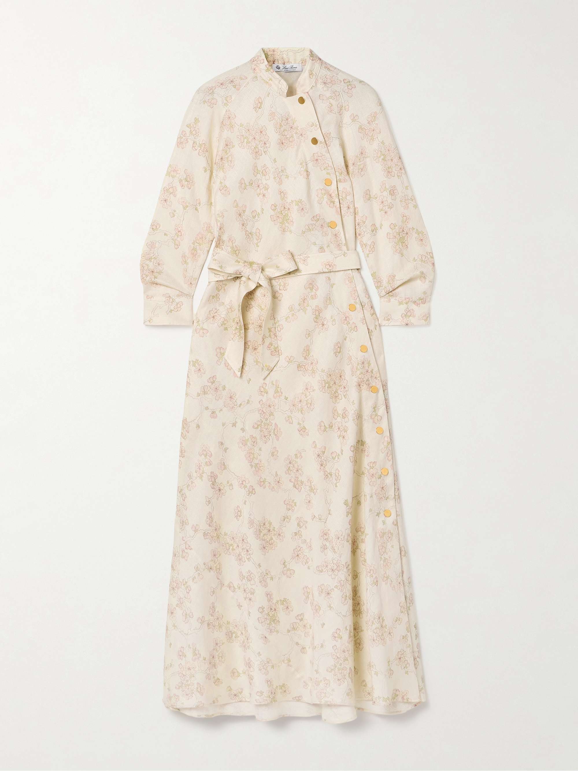Belted floral-print linen and cotton-blend midi dress view