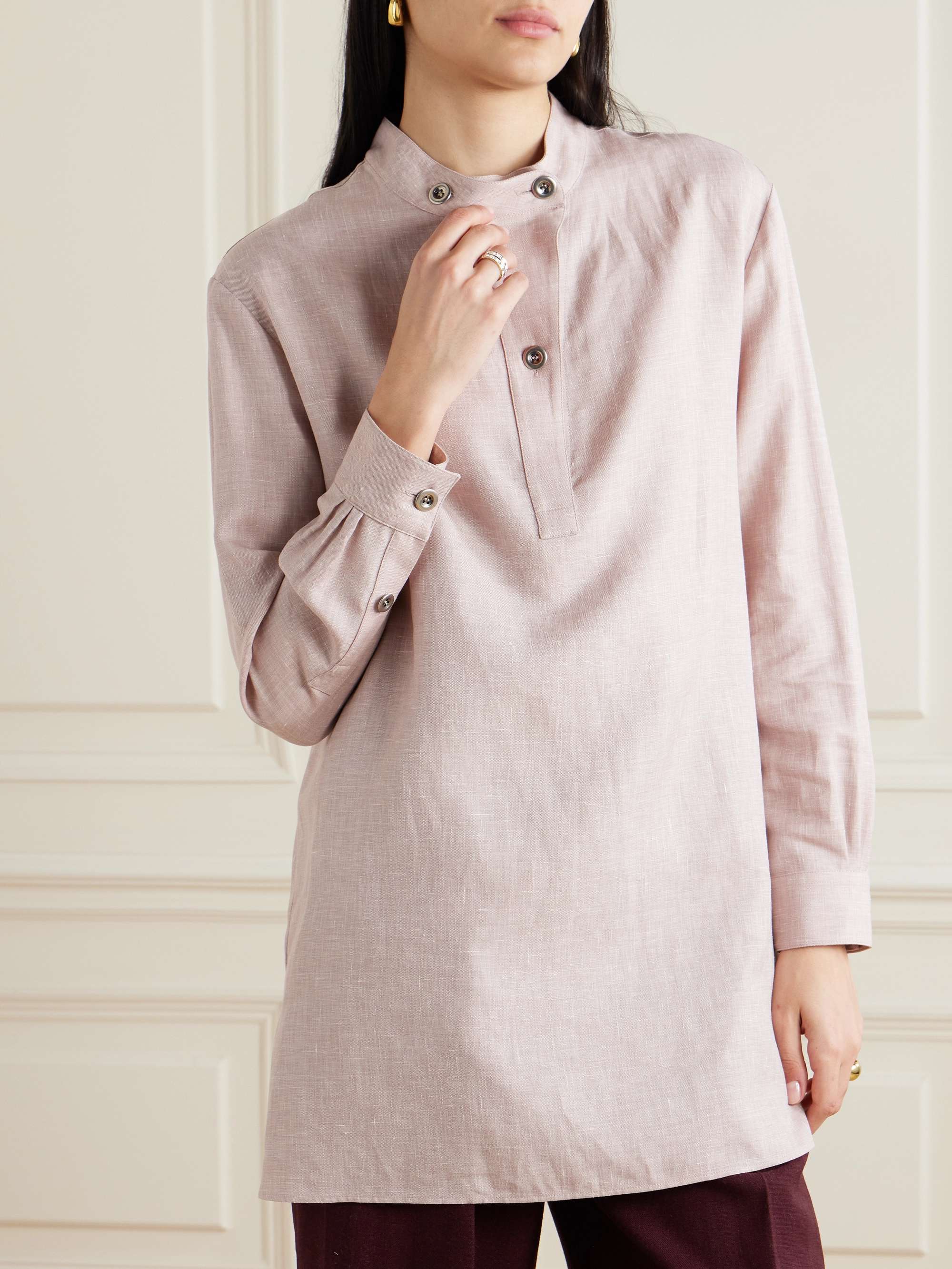 Linen, wool and silk-blend blouse view