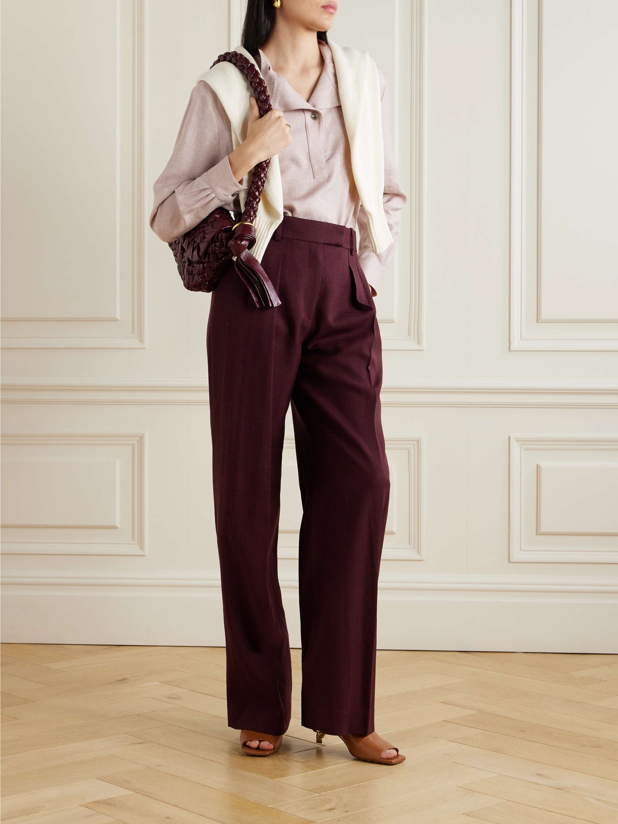Linen, wool and silk-blend blouse view
