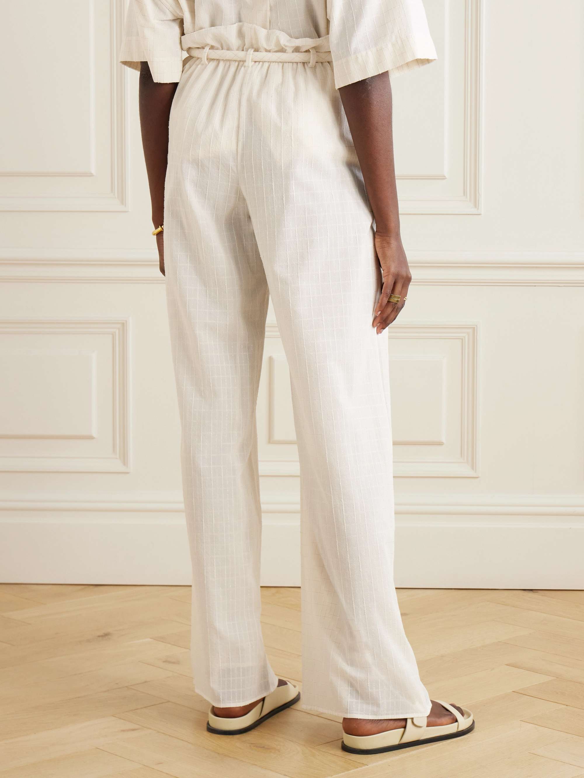 Tristin belted checked cotton-blend wide-leg pants view
