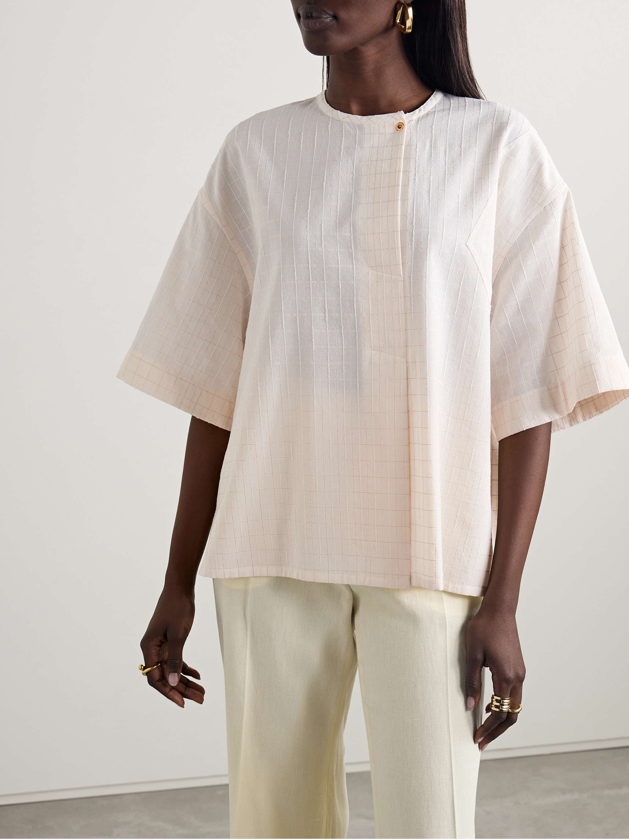 Checked metallic cotton-blend voile blouse view