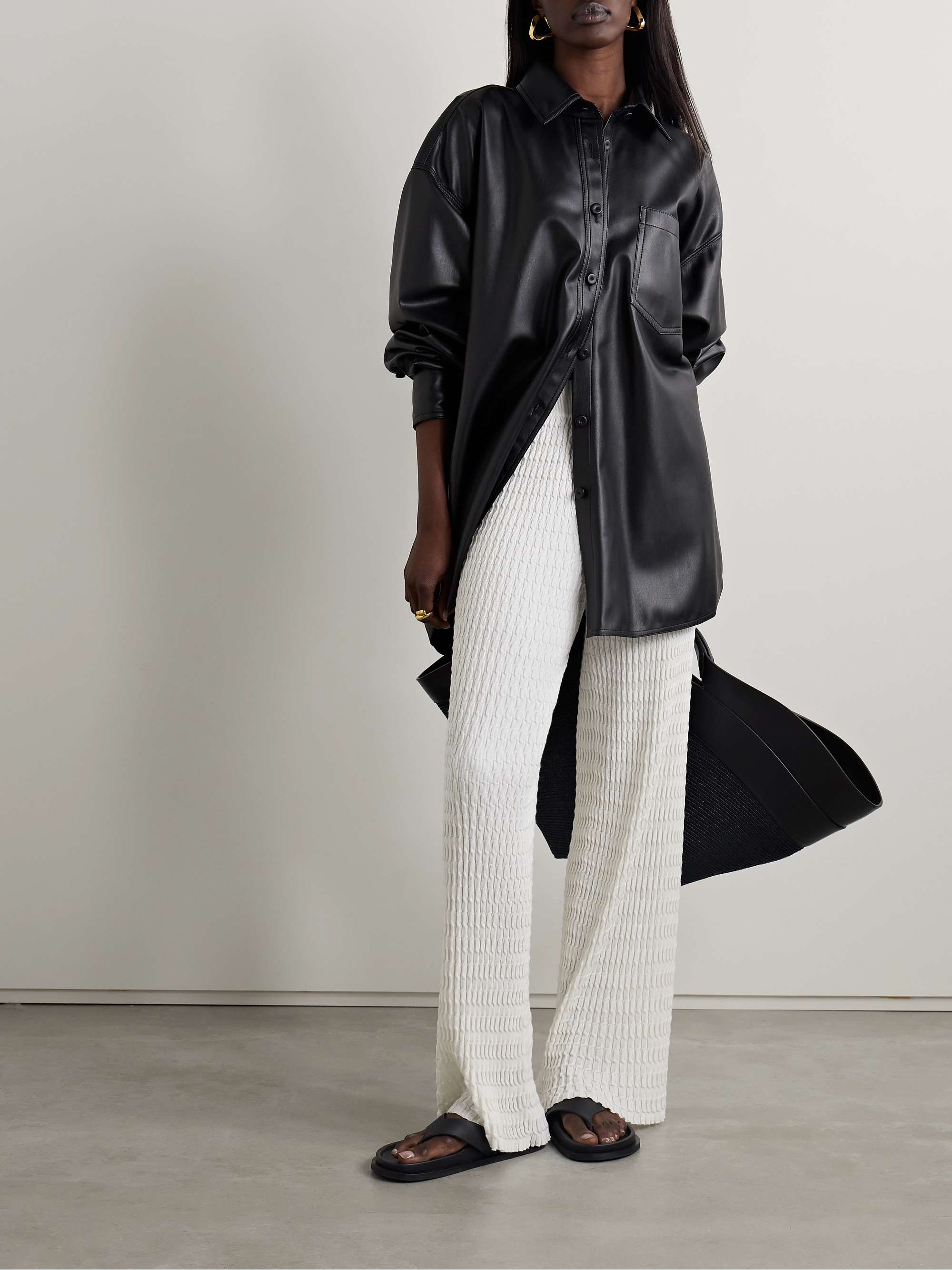Ribbed cotton wide-leg pants view