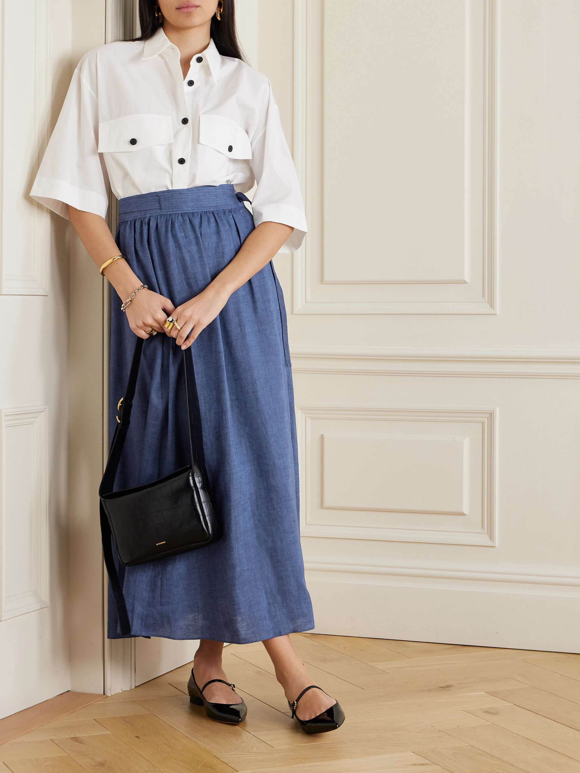 Belted linen maxi wrap skirt view