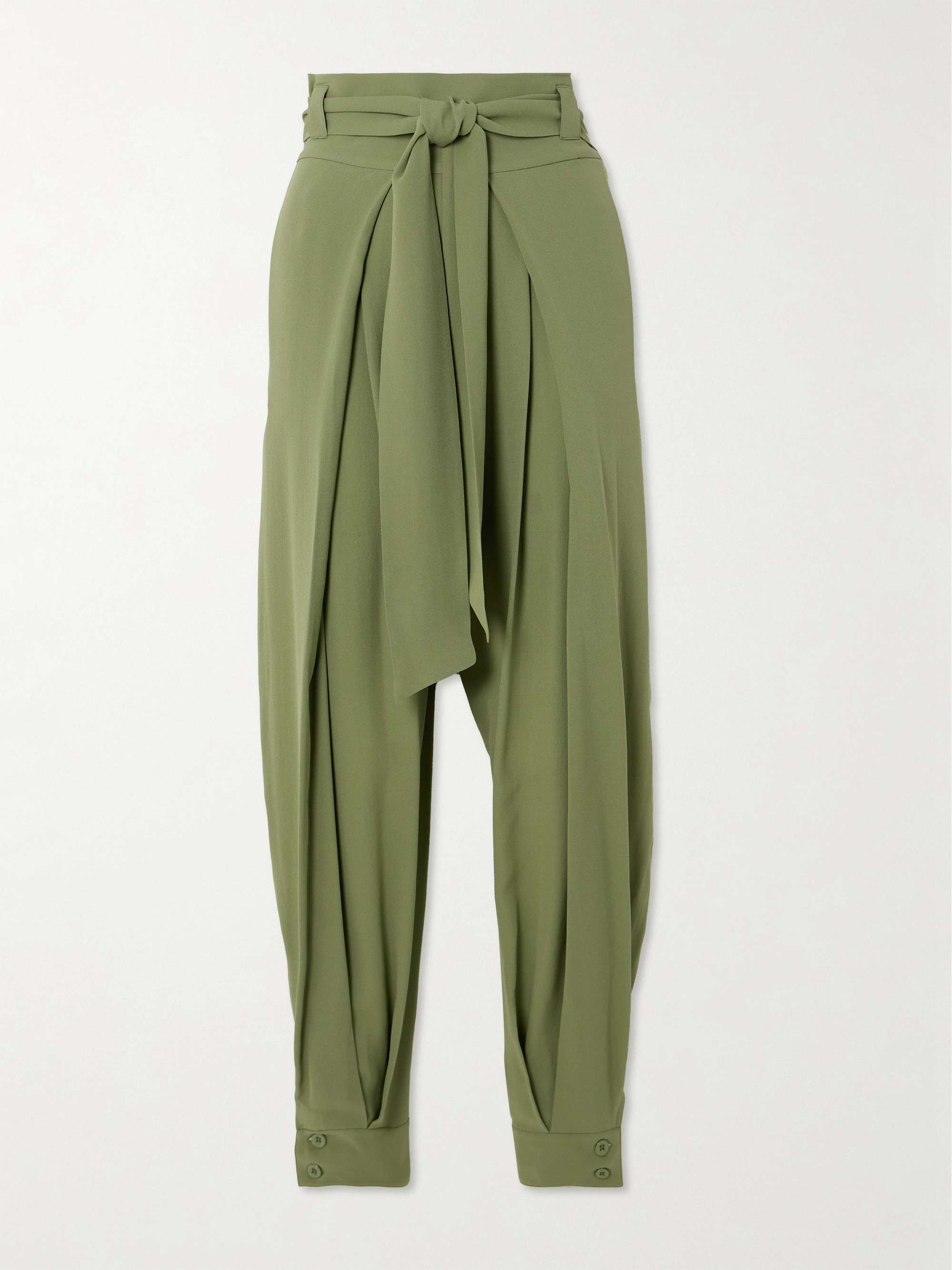 Gralan belted pleated silk-crepe tapered pants view
