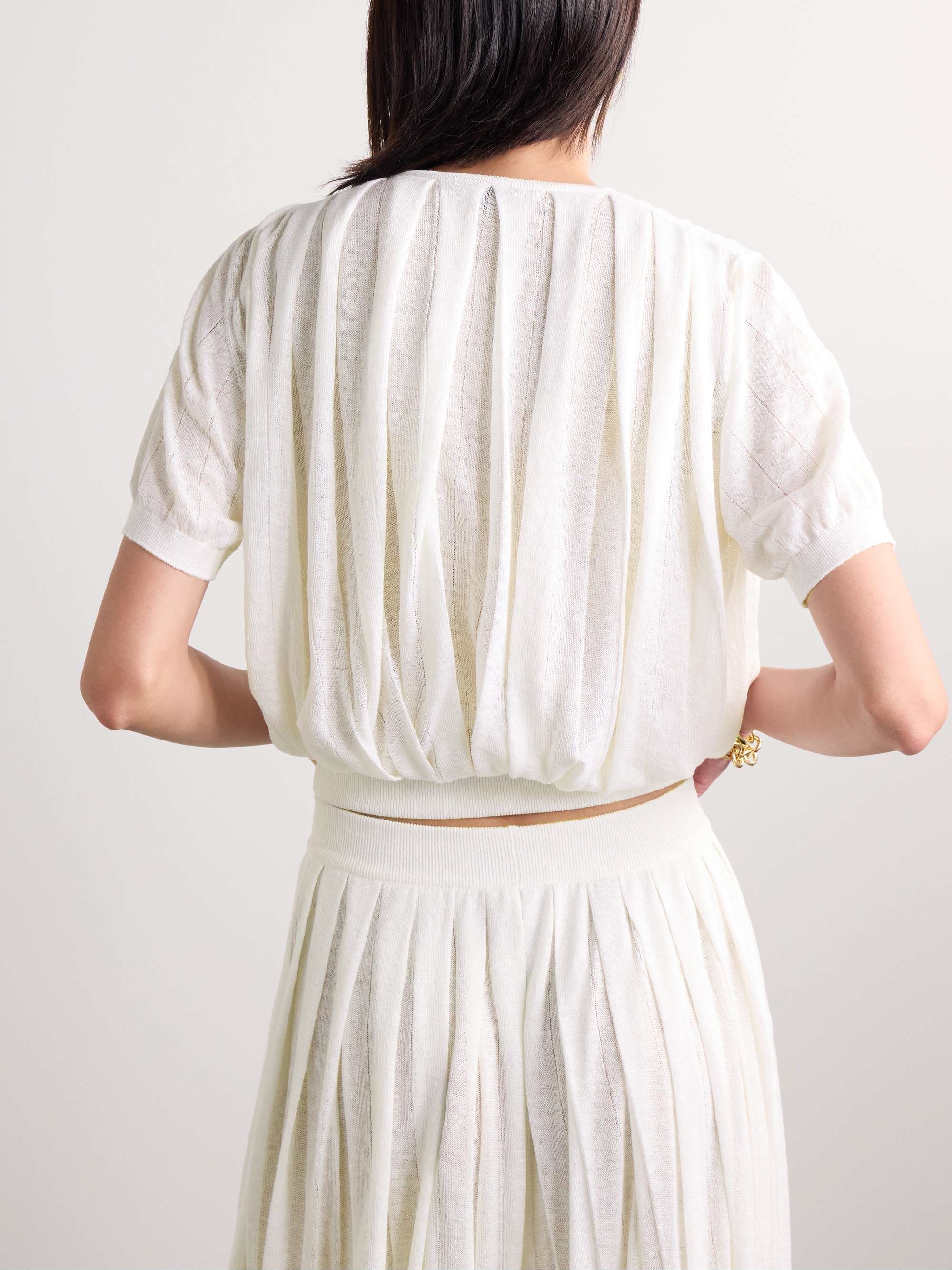 Cropped pleated linen top view
