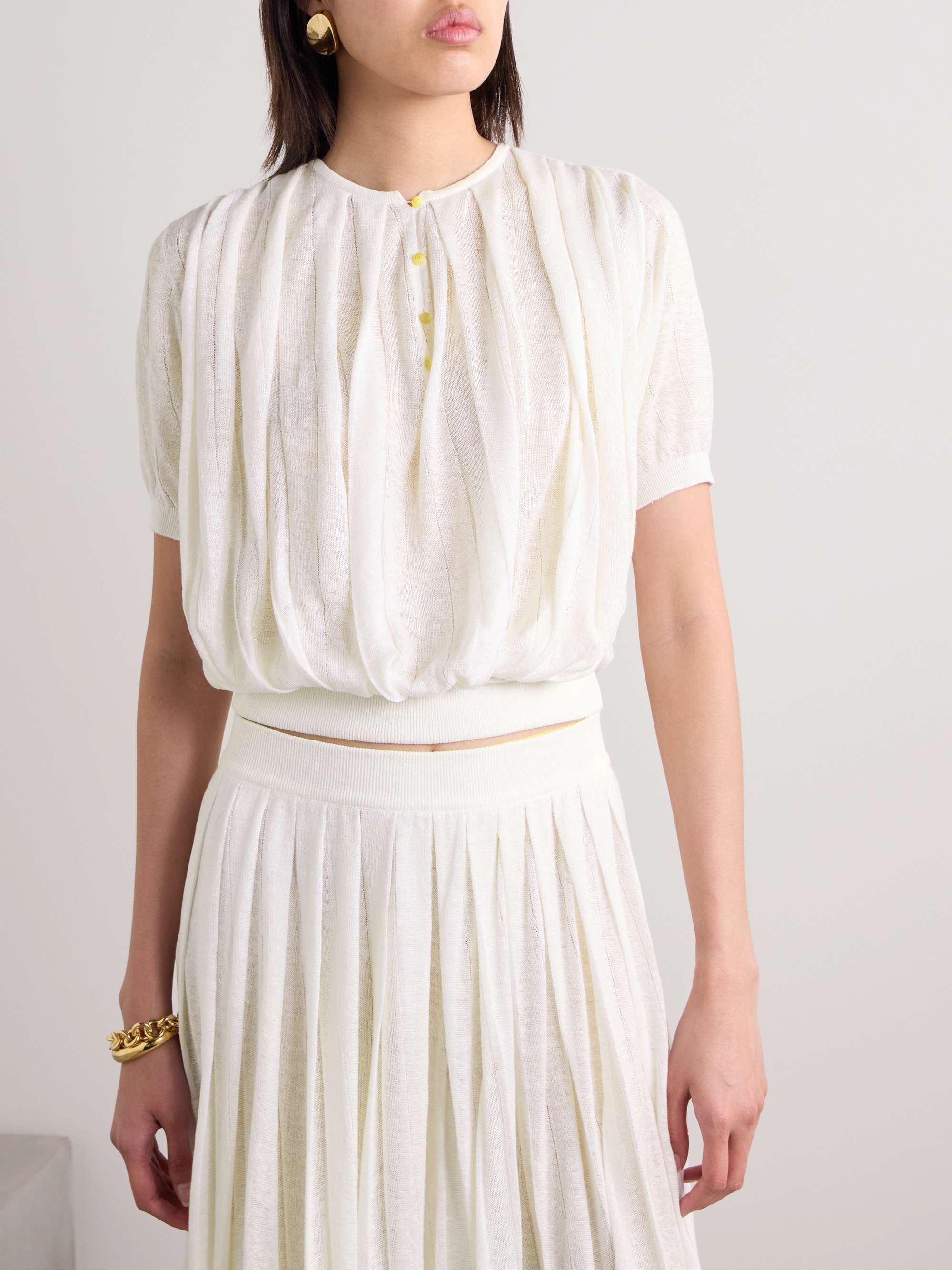 Cropped pleated linen top view