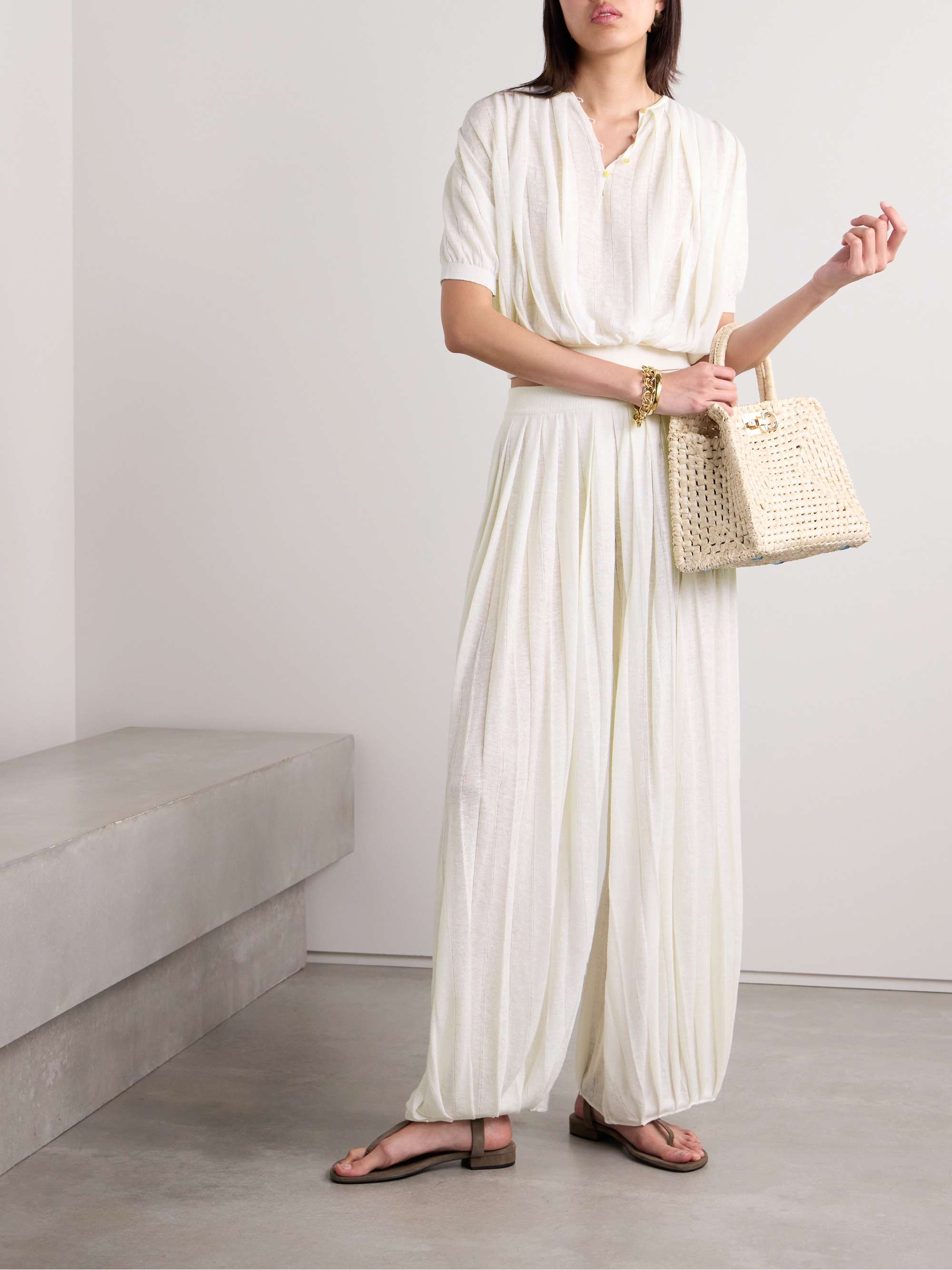 Cropped pleated linen top view