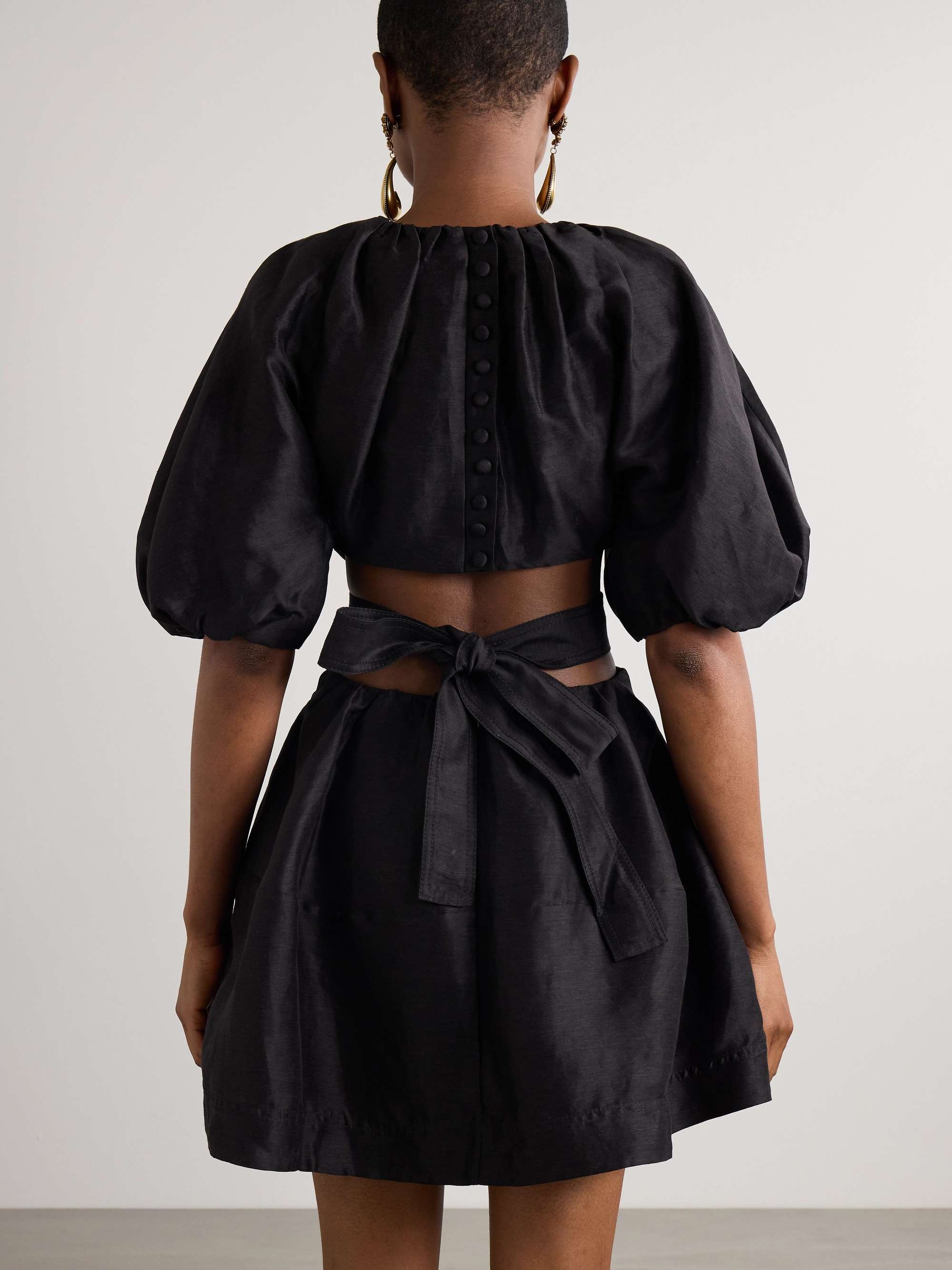 Mimosa cutout gathered linen-blend mini dress view