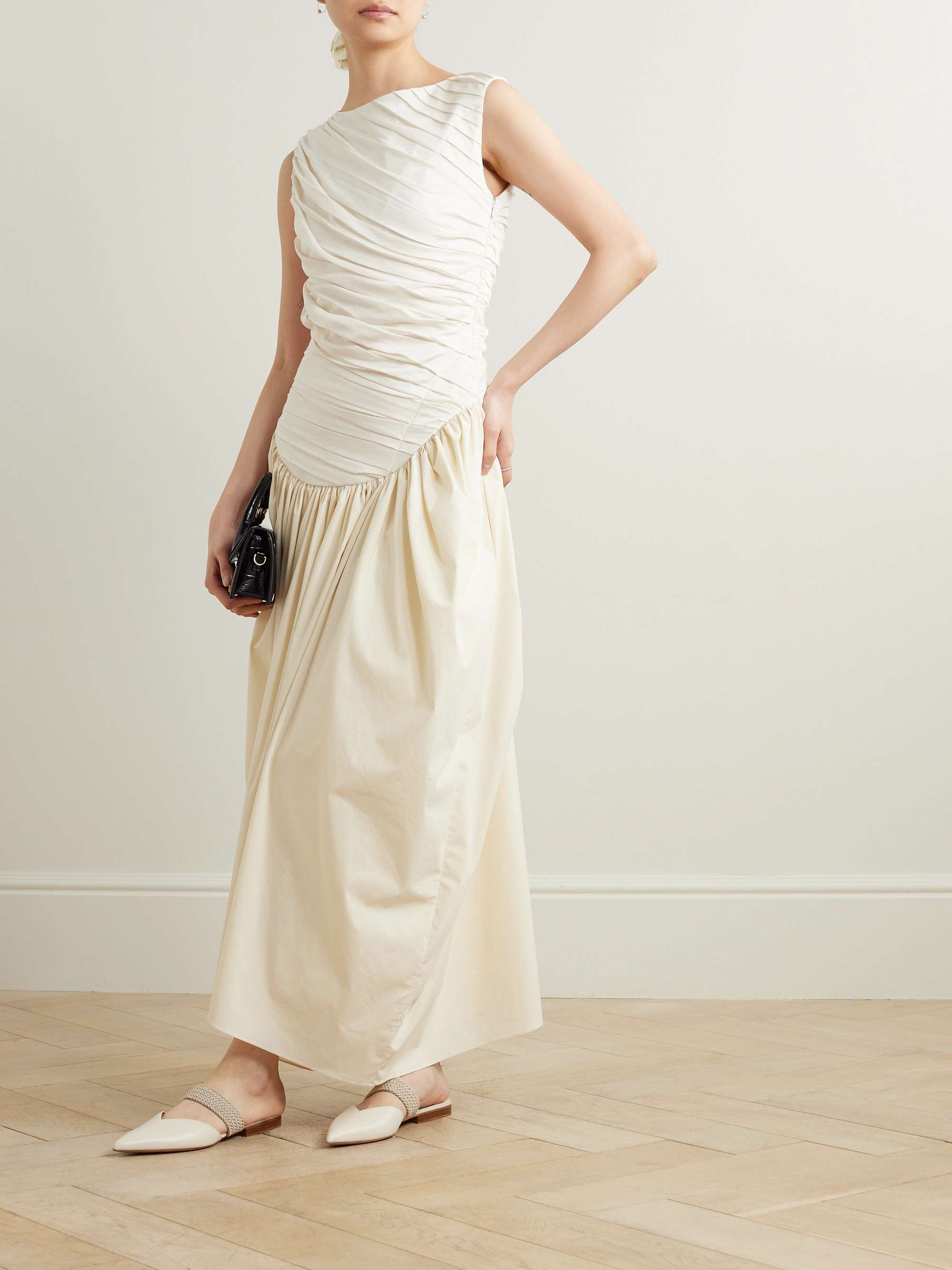 Ora gathered TENCEL™ Lyocell and cotton-blend poplin and jersey midi dress view
