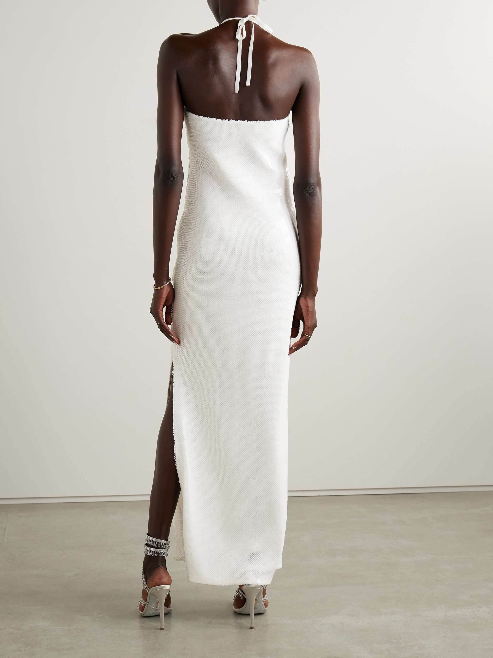 Embellished sequined tulle halterneck gown view
