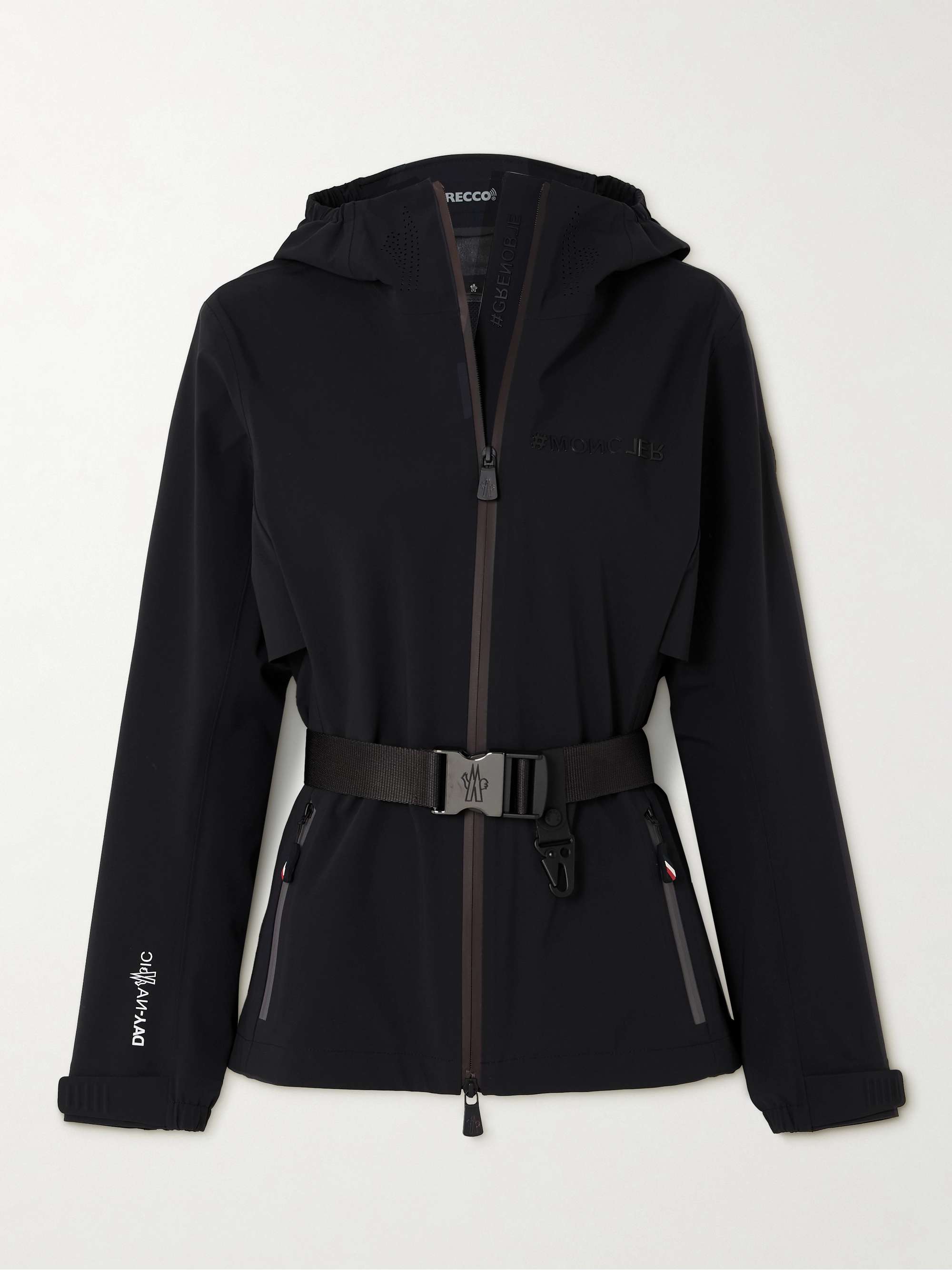 Fex hooded belted stretch-shell jacket view